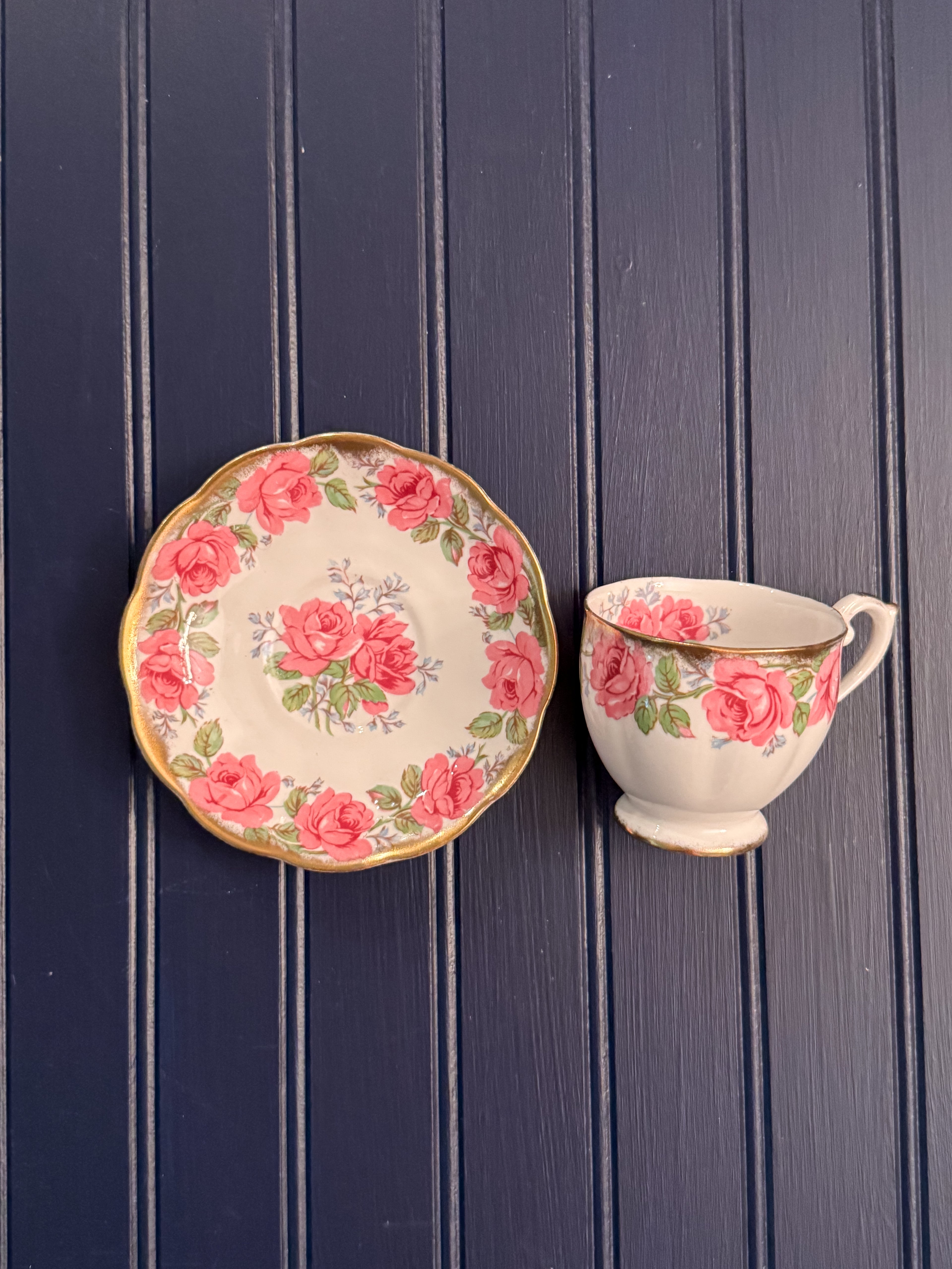 Vintage Queen Anne Fine Bone China Teacup & Saucer | Pink Rose Pattern | Made in England