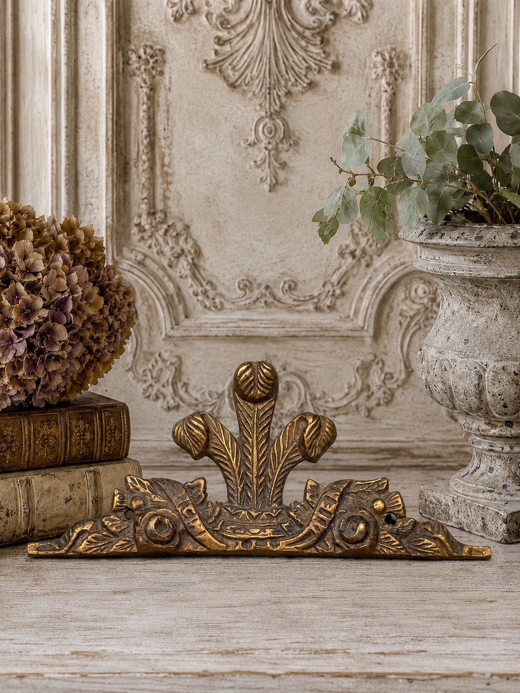 Antique Fleur-de-Lis Architectural Pediment Fragment | French Cast Brass Salvage, 8”