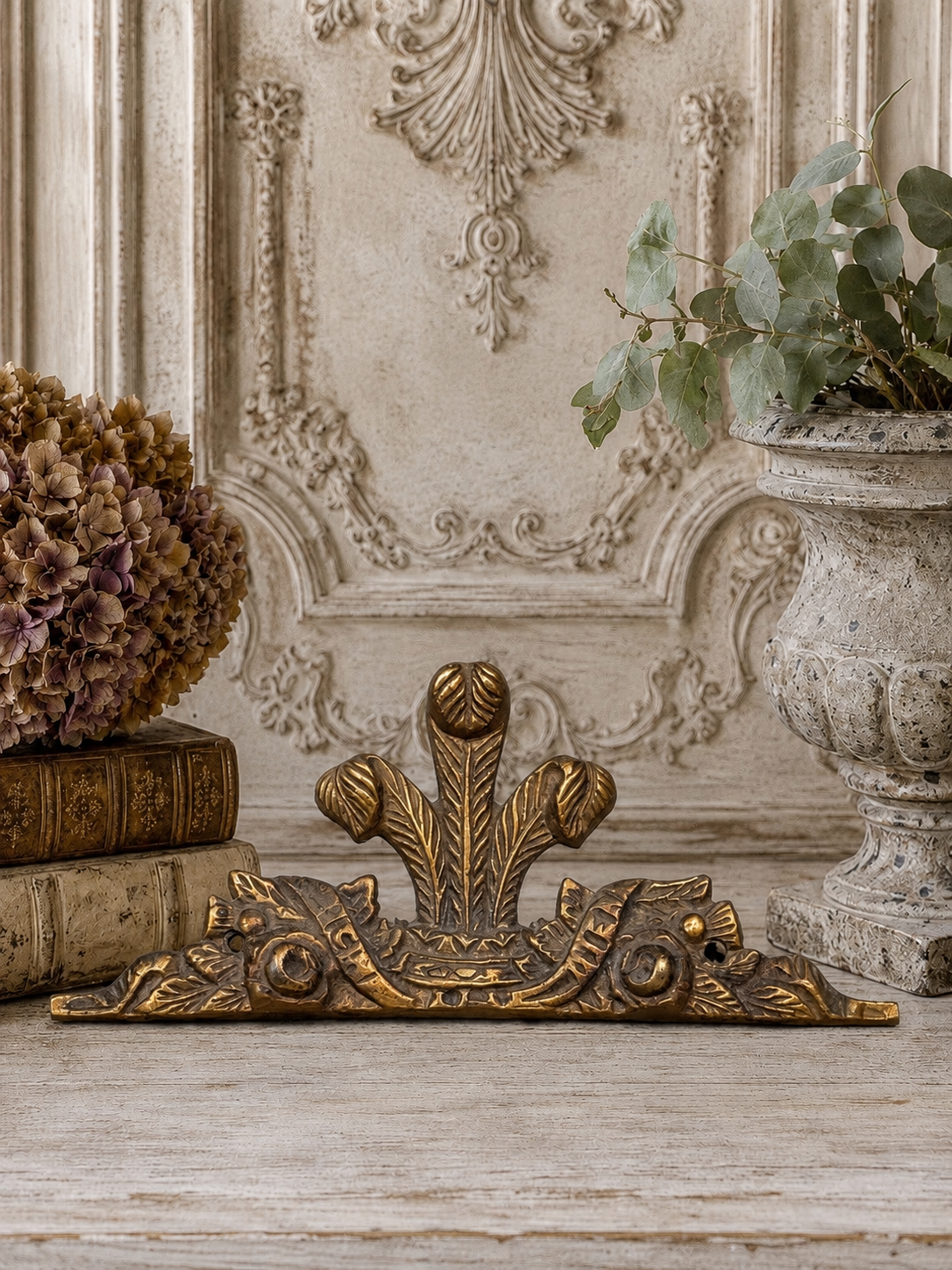 Antique Fleur-de-Lis Architectural Pediment Fragment | French Cast Brass Salvage, 8”