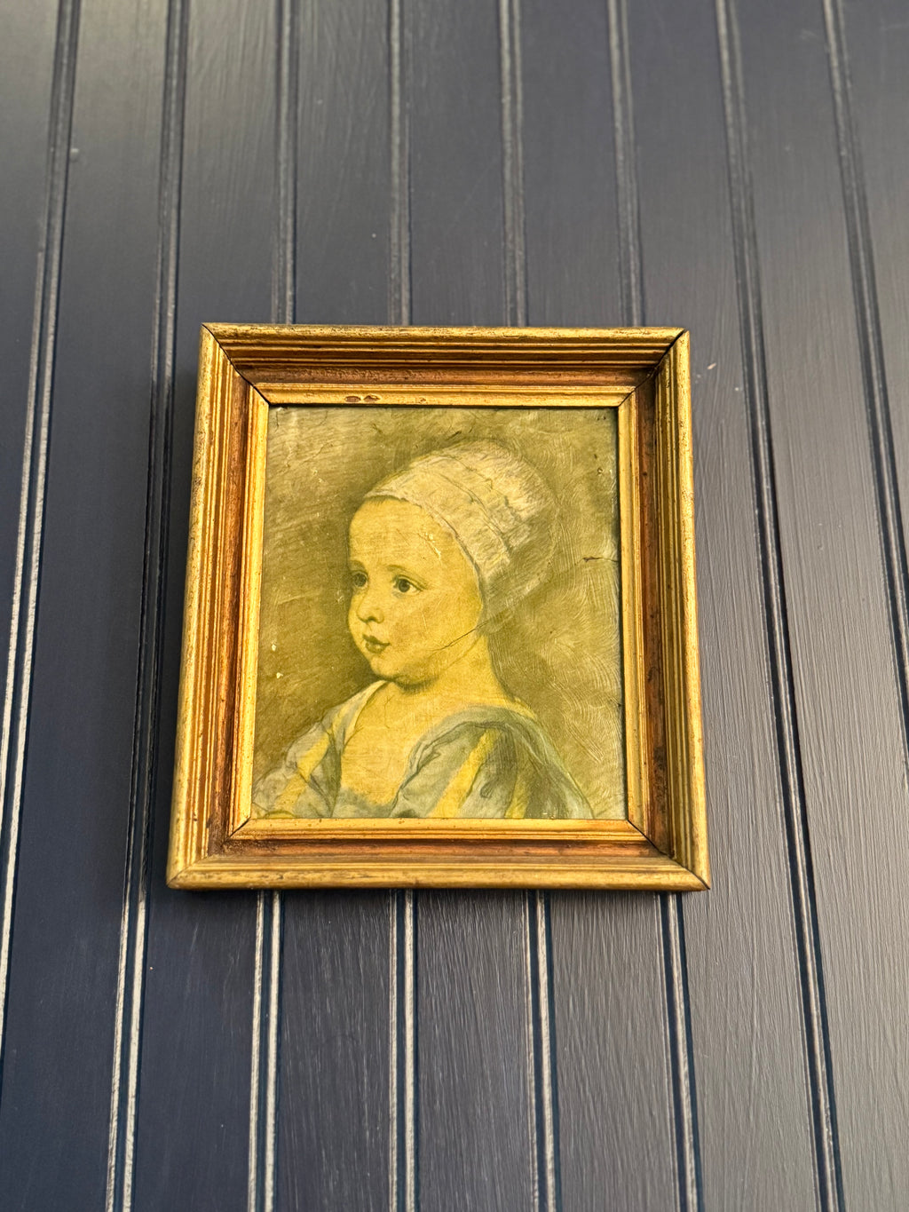Vintage “Baby Stuart” Textured Portrait Print after Sir Anthony van Dyck | Antique Gold Wood Frame