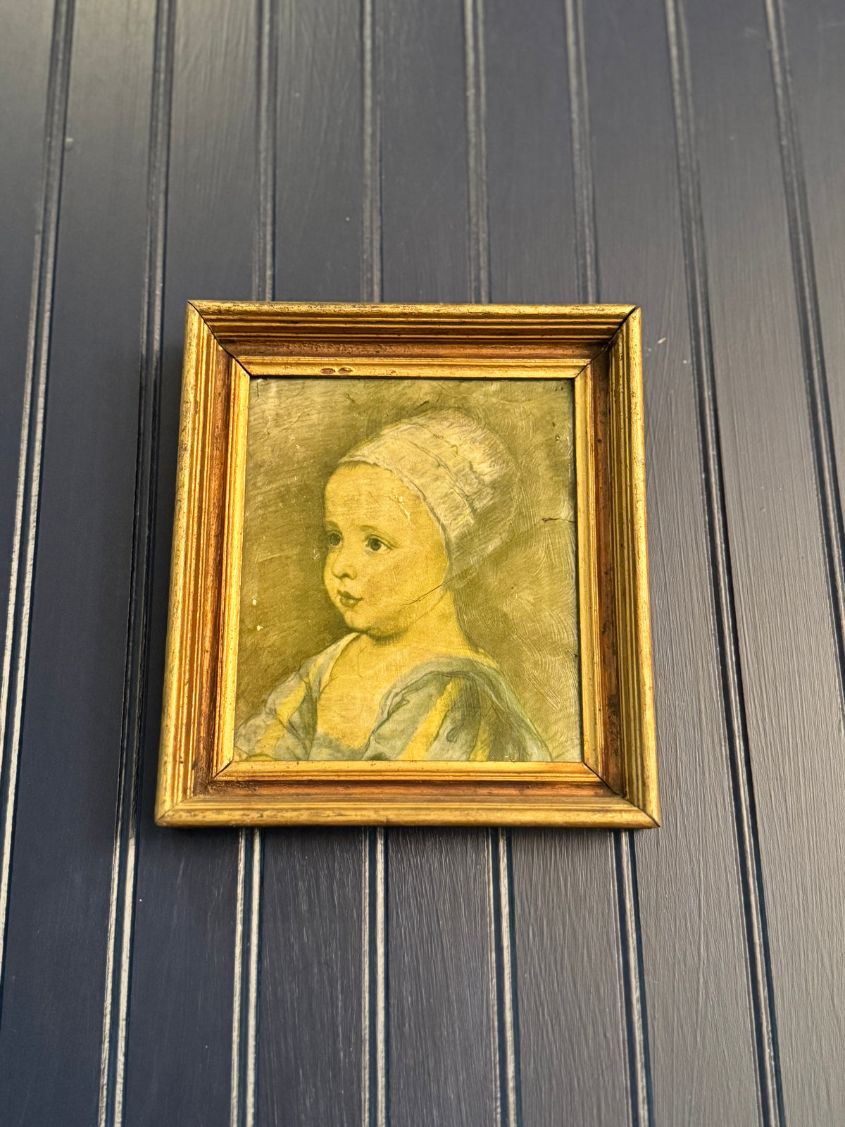 Vintage “Baby Stuart” Textured Portrait Print after Sir Anthony van Dyck | Antique Gold Wood Frame