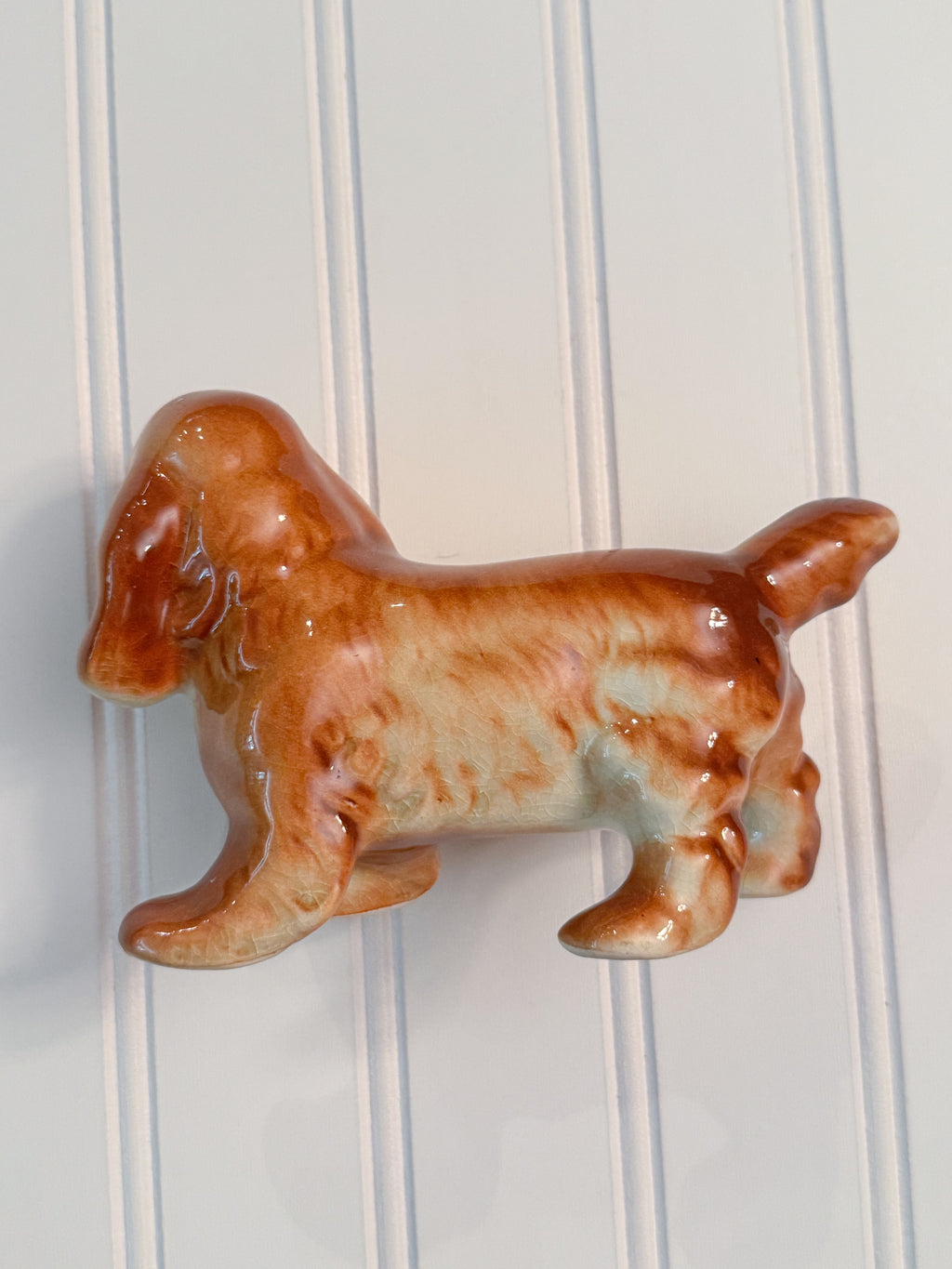 Vintage Porcelain Spaniel Figurine Orange & White Dog Statue