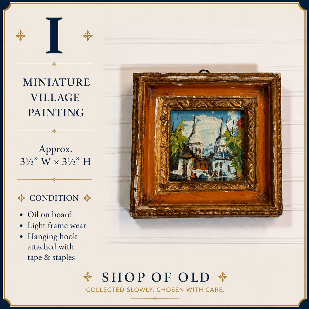 Vintage Miniature Village Oil Painting on Board | Framed Landscape Artwork