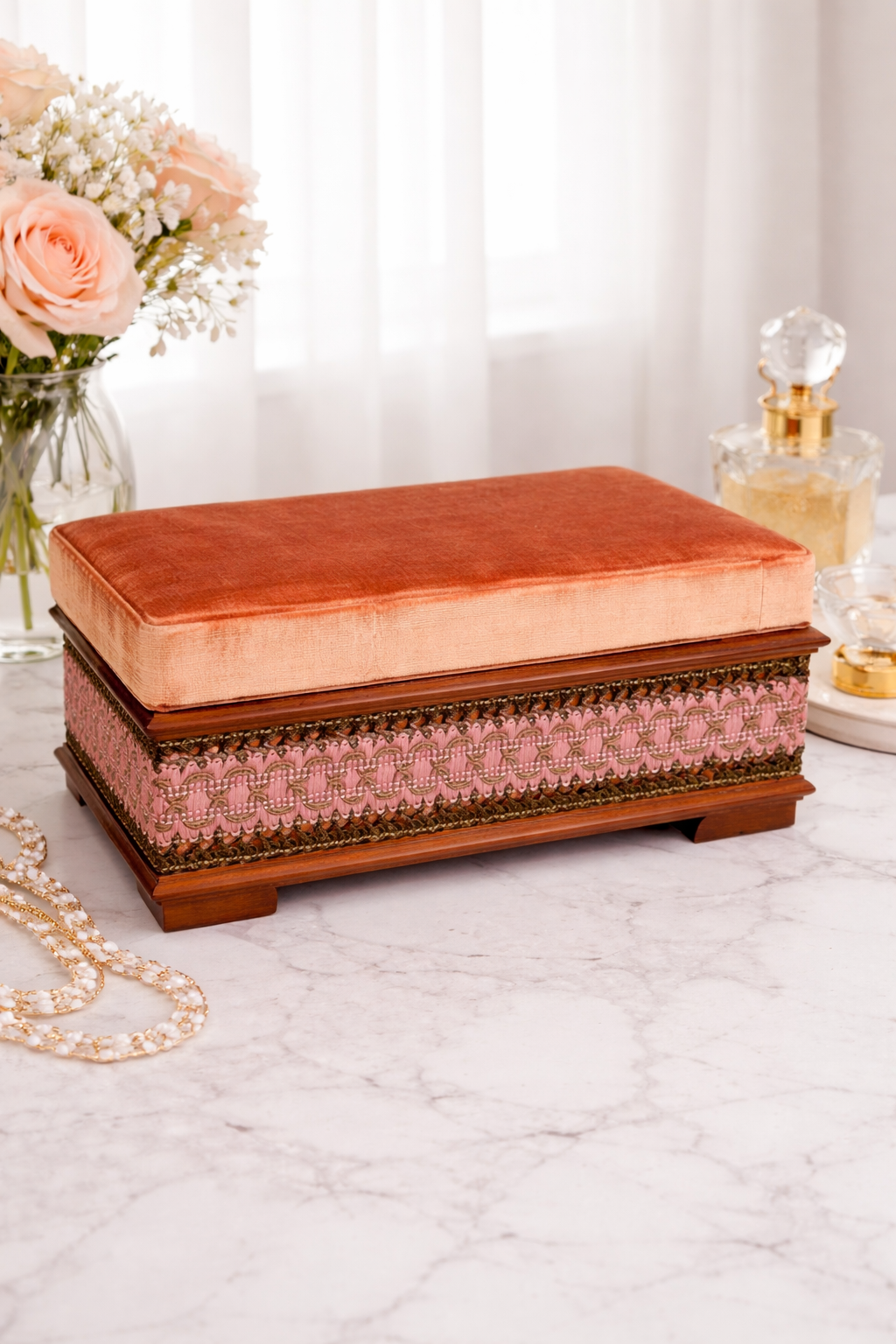 Italian Velvet Jewelry Box with Trim Detail — Estate Found