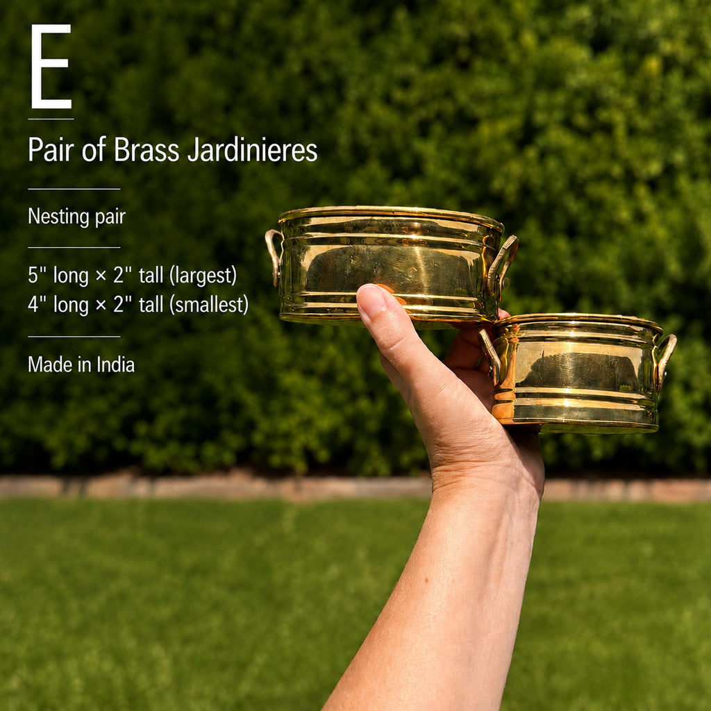 Vintage Brass Jardiniere Planter Pair Nesting Brass Cachepots