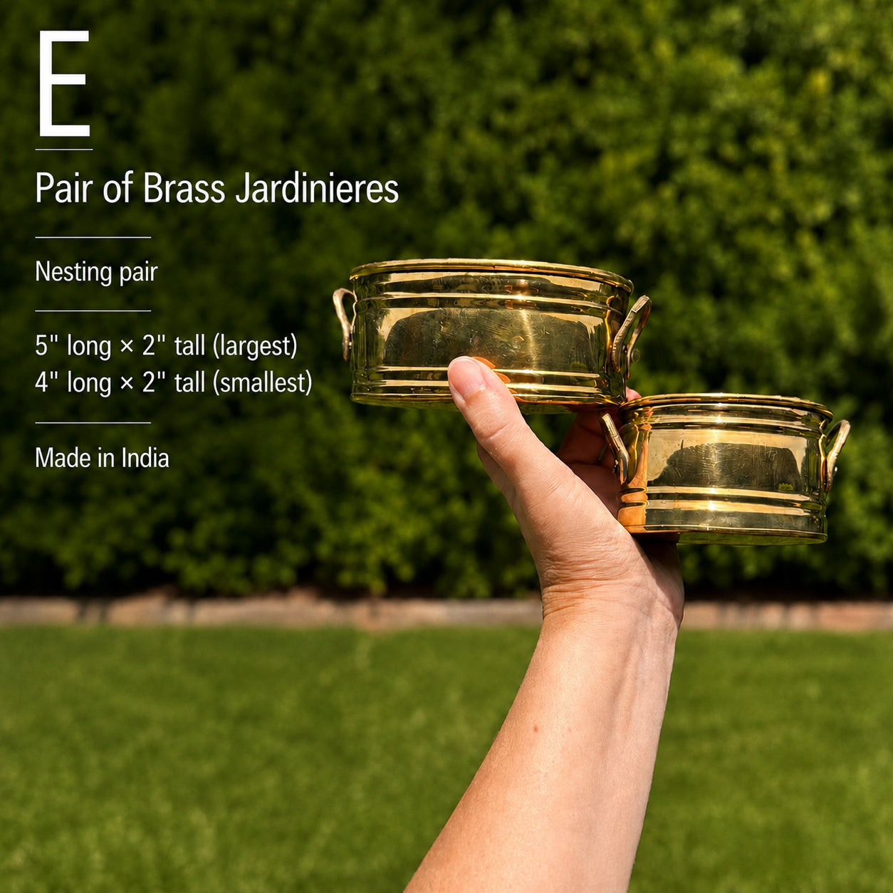 Vintage Brass Jardiniere Planter Pair Nesting Brass Cachepots