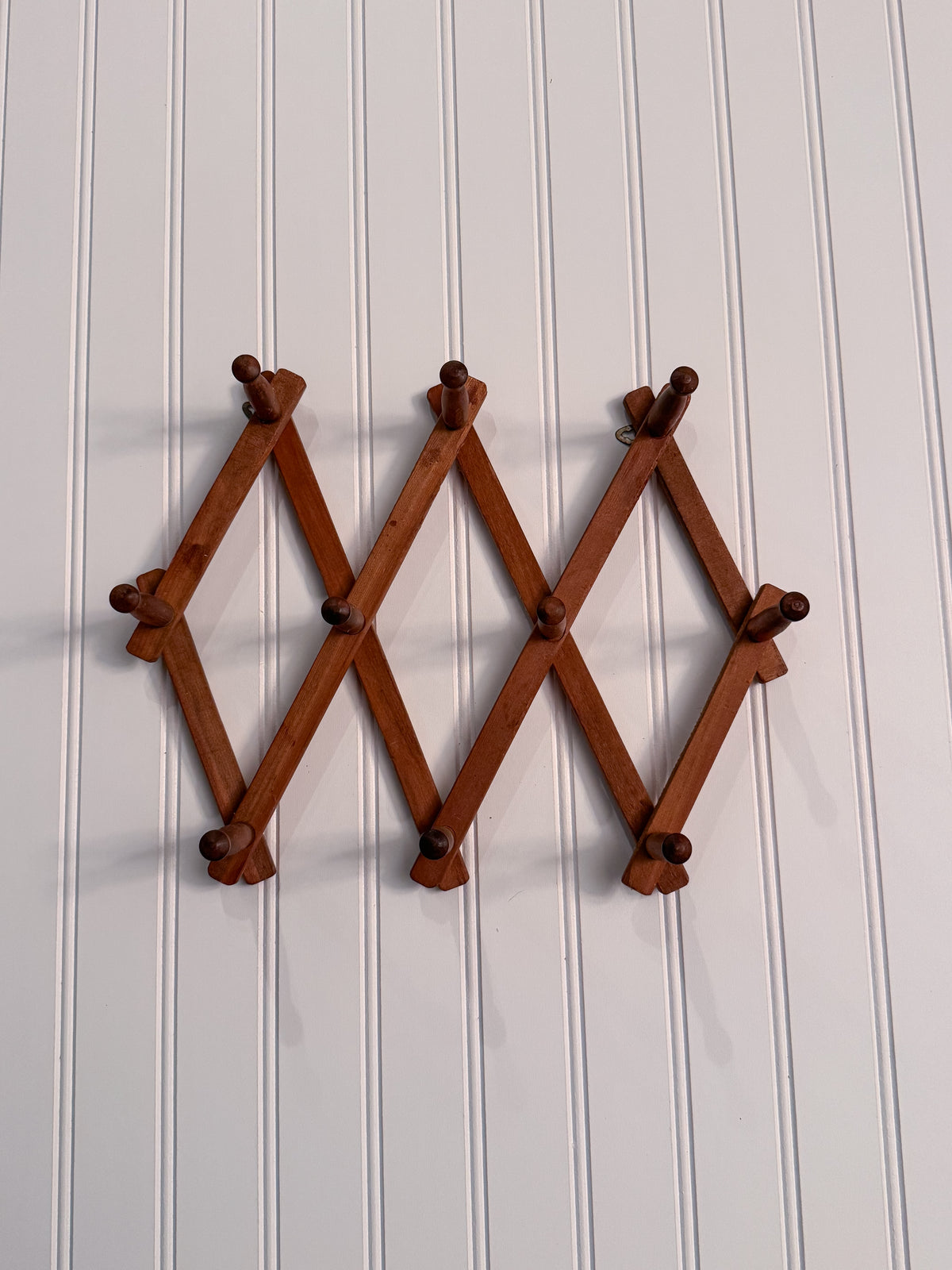 Vintage Wooden Accordion Peg Rack | Expanding Wall Coat & Hat Rack