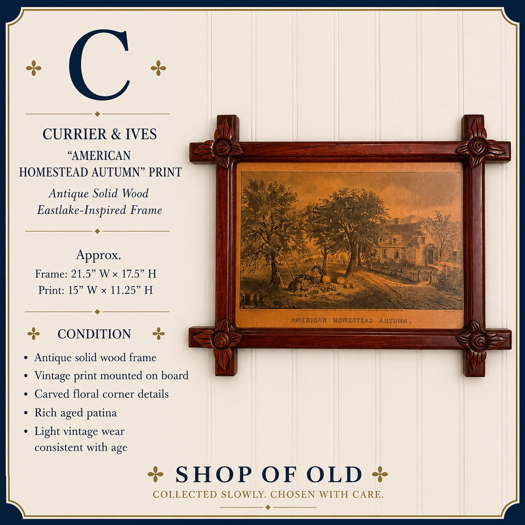 Currier & Ives “American Homestead Autumn” Print in Antique Eastlake Frame | Americana Wall Art