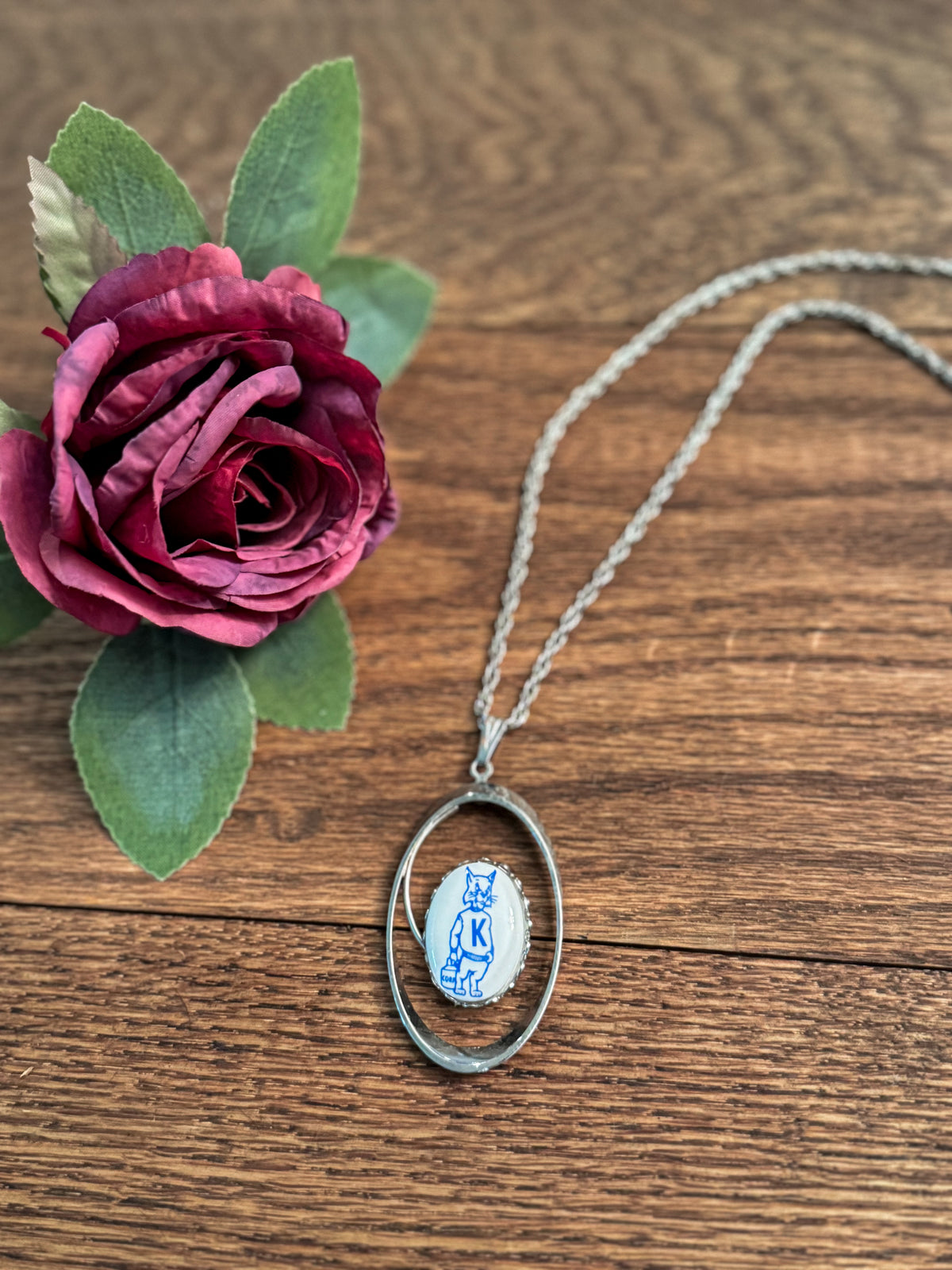 Vintage Kentucky Wildcats Mascot Silver-Tone Pendant Necklace | Handmade 1970s–1980s