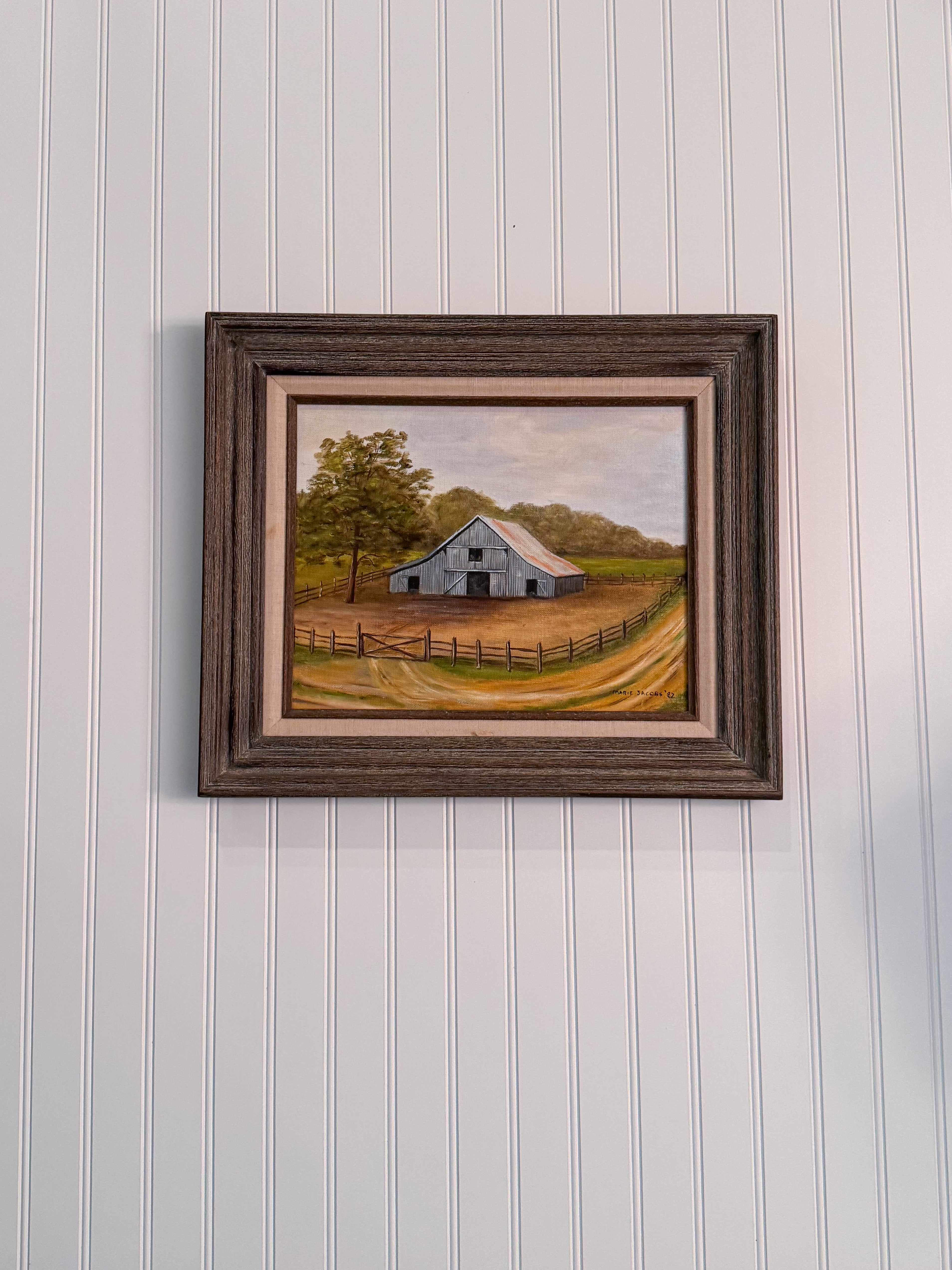 Original Barn Oil Painting by Marie Jacobs (1982) | Signed Framed Americana Landscape