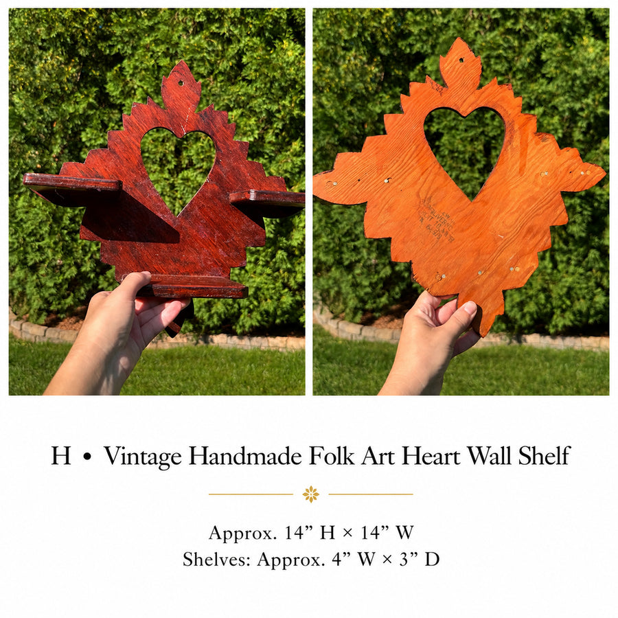 Vintage Handmade Folk Art Heart Wall Shelf