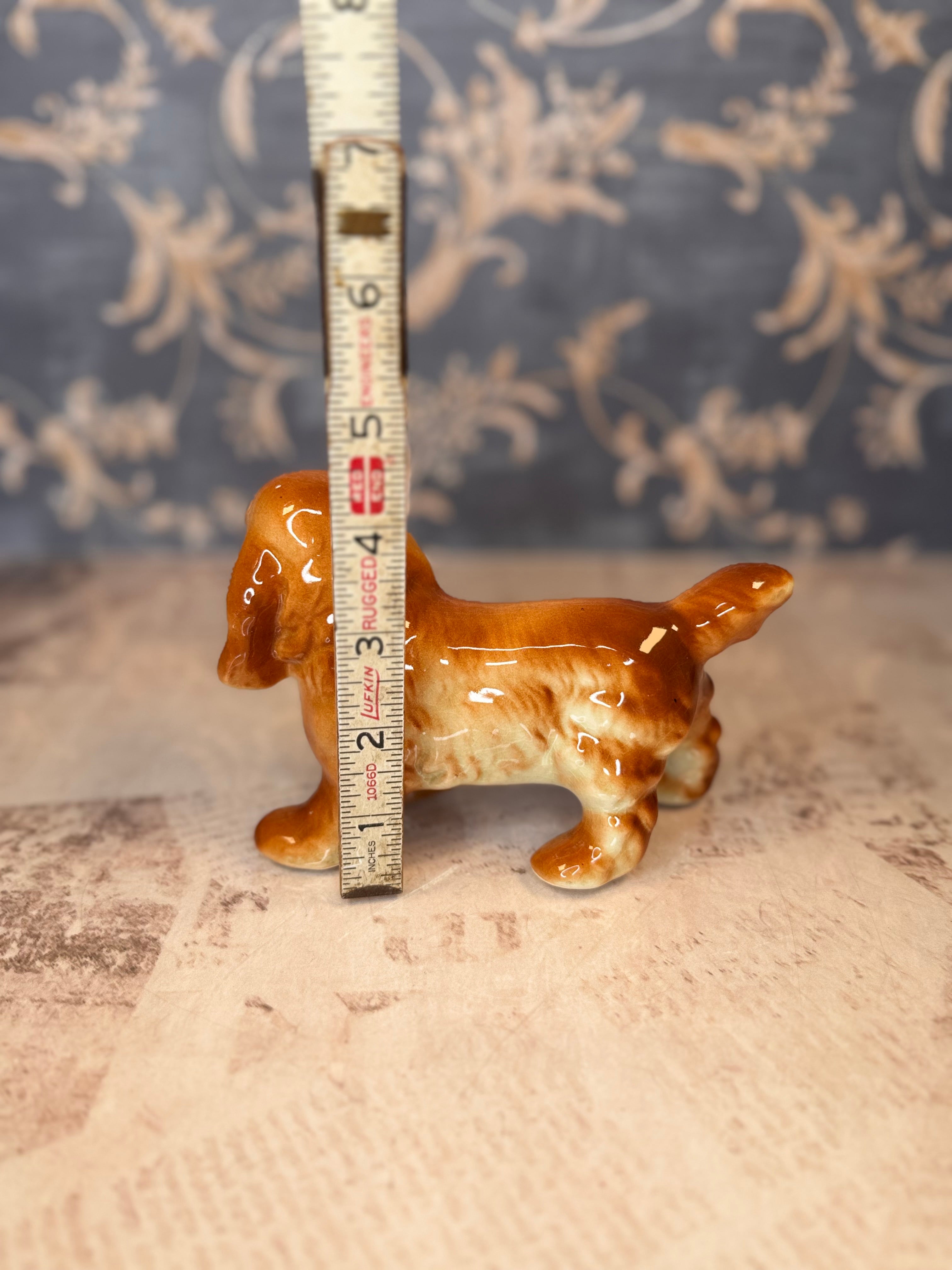 Vintage Porcelain Spaniel Figurine Orange & White Dog Statue