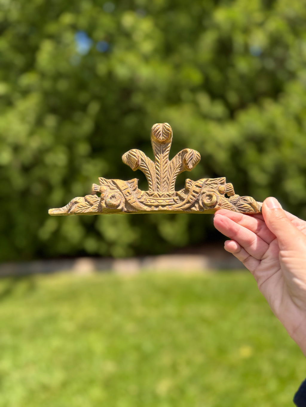 Antique Fleur-de-Lis Architectural Pediment Fragment | French Cast Brass Salvage, 8”