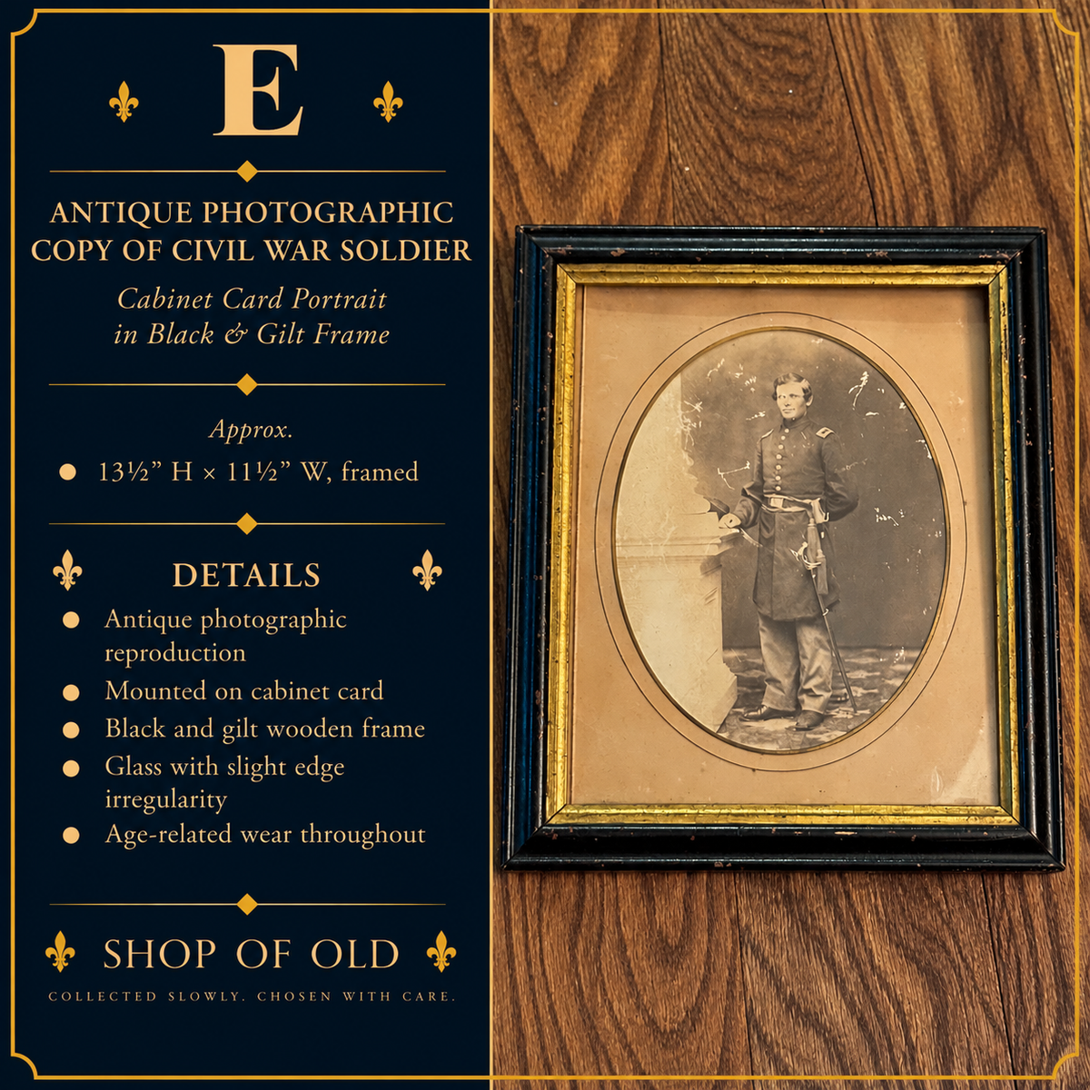 Antique Civil War Soldier Photographic Reproduction | Framed Cabinet Card Portrait