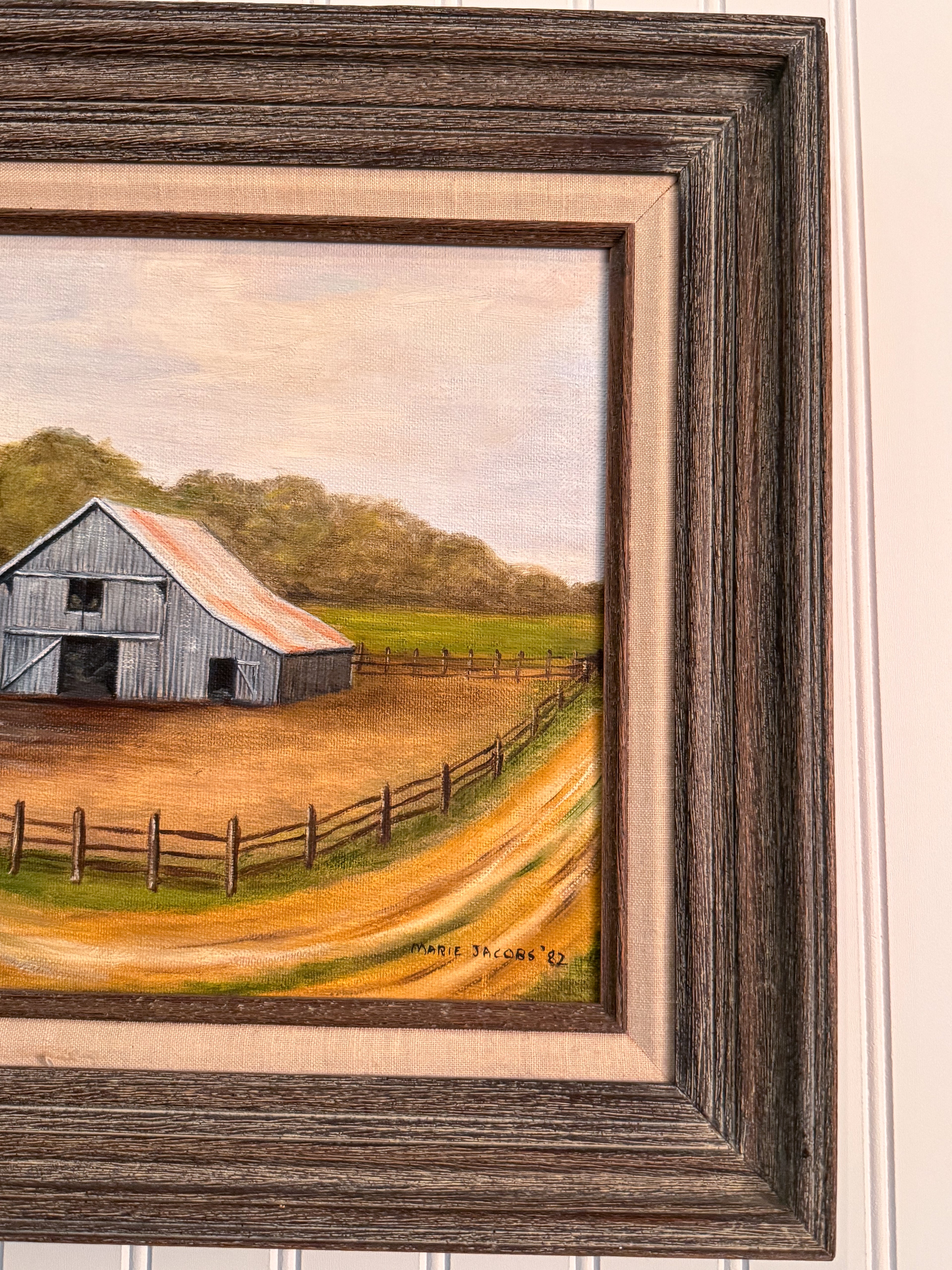 Original Barn Oil Painting by Marie Jacobs (1982) | Signed Framed Americana Landscape