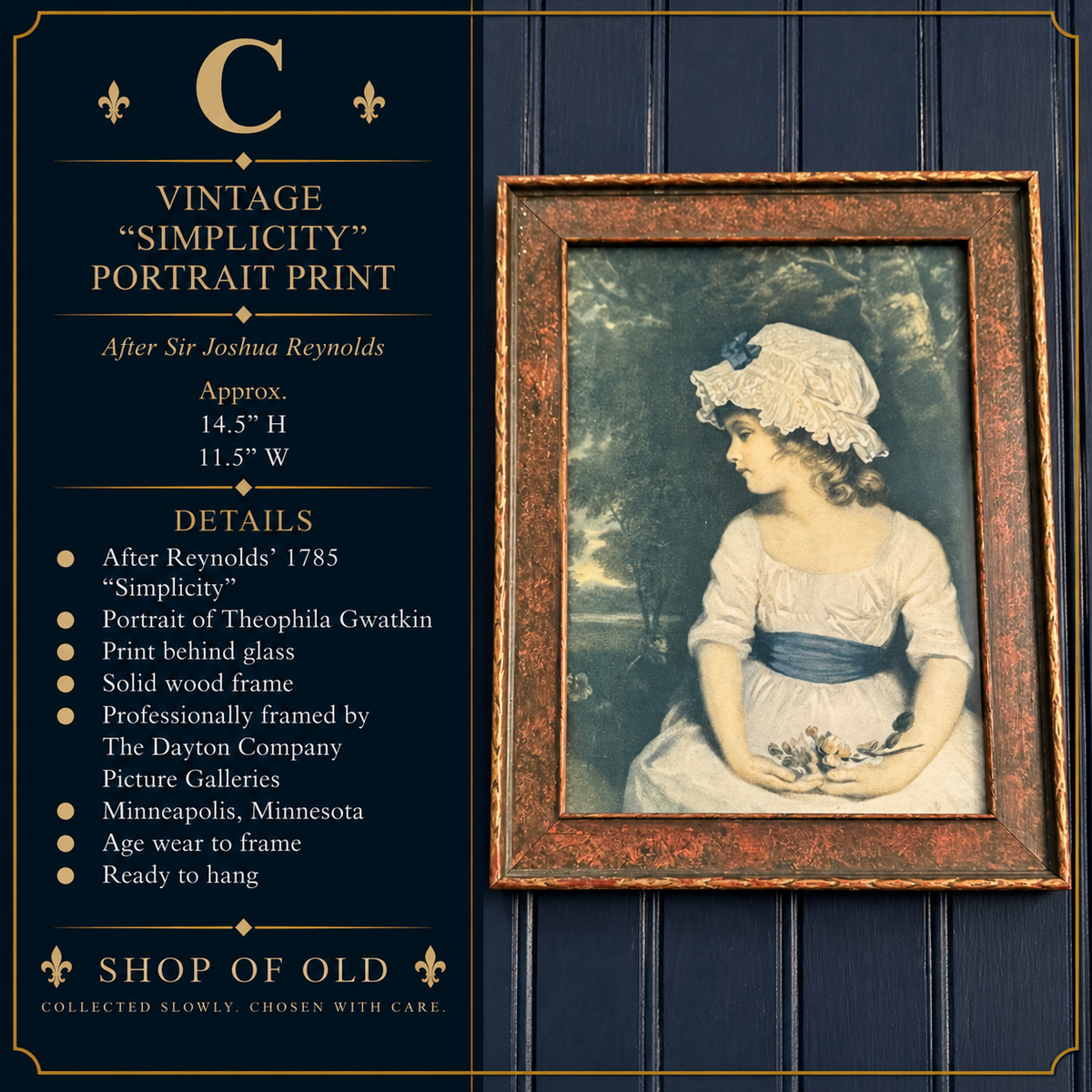 Vintage “Simplicity” Portrait Print after Sir Joshua Reynolds | Dayton Company Framed Art