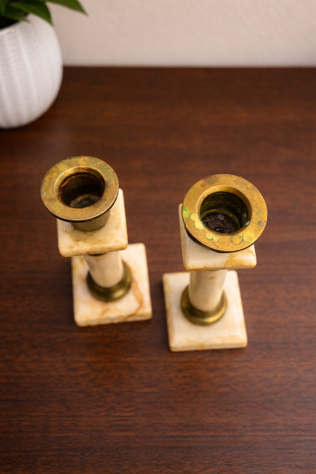 Empire Style Marble & Bronze Candlesticks — Late 19th to Early 20th Century
