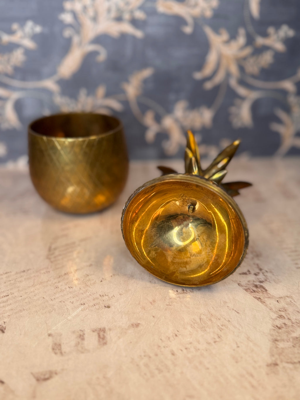 Vintage Brass Pineapple Trinket Box Lidded Brass Container