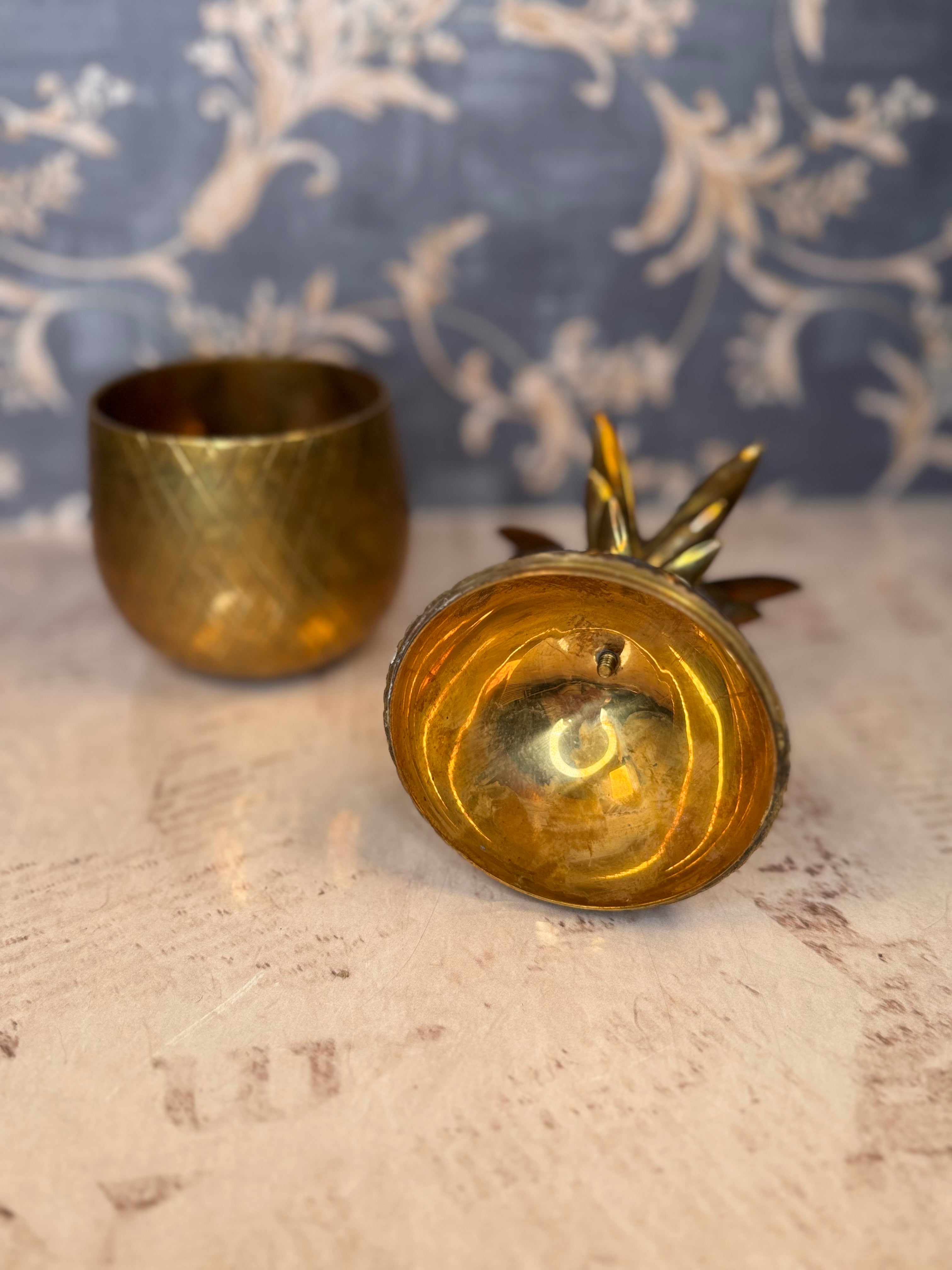 Vintage Brass Pineapple Trinket Box Lidded Brass Container