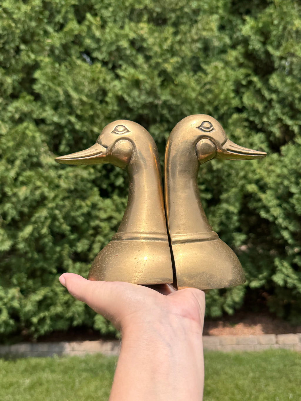 Vintage Brass Duck Bookends | Mid-Century Waterfowl Bookends