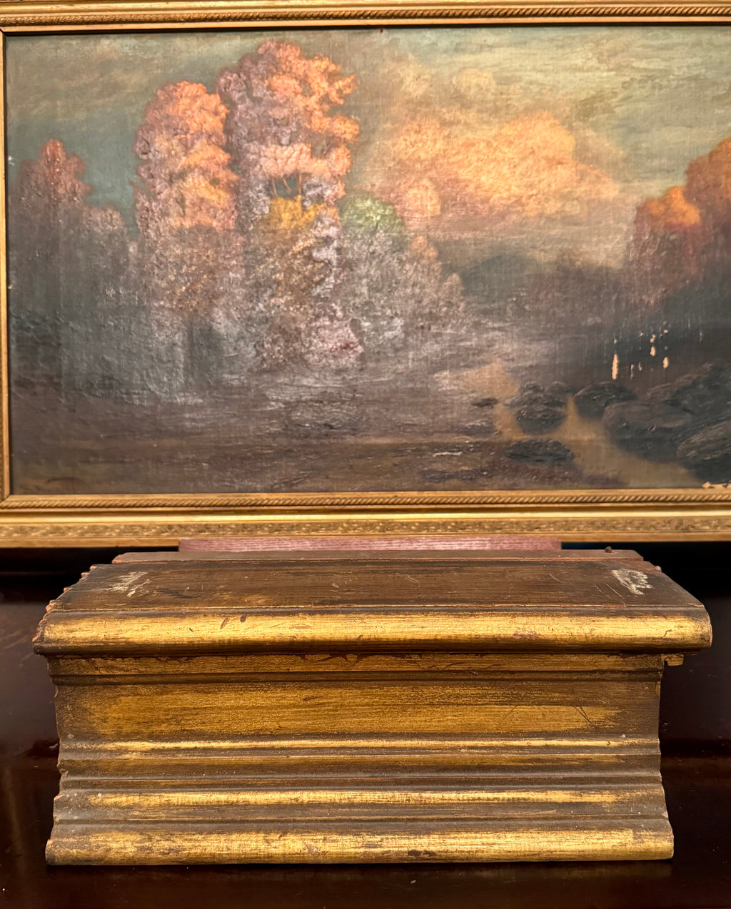 Antique Victorian Gilt Wood Architectural Riser | Salvaged Pedestal Block | Pegs on Left | 11.5”