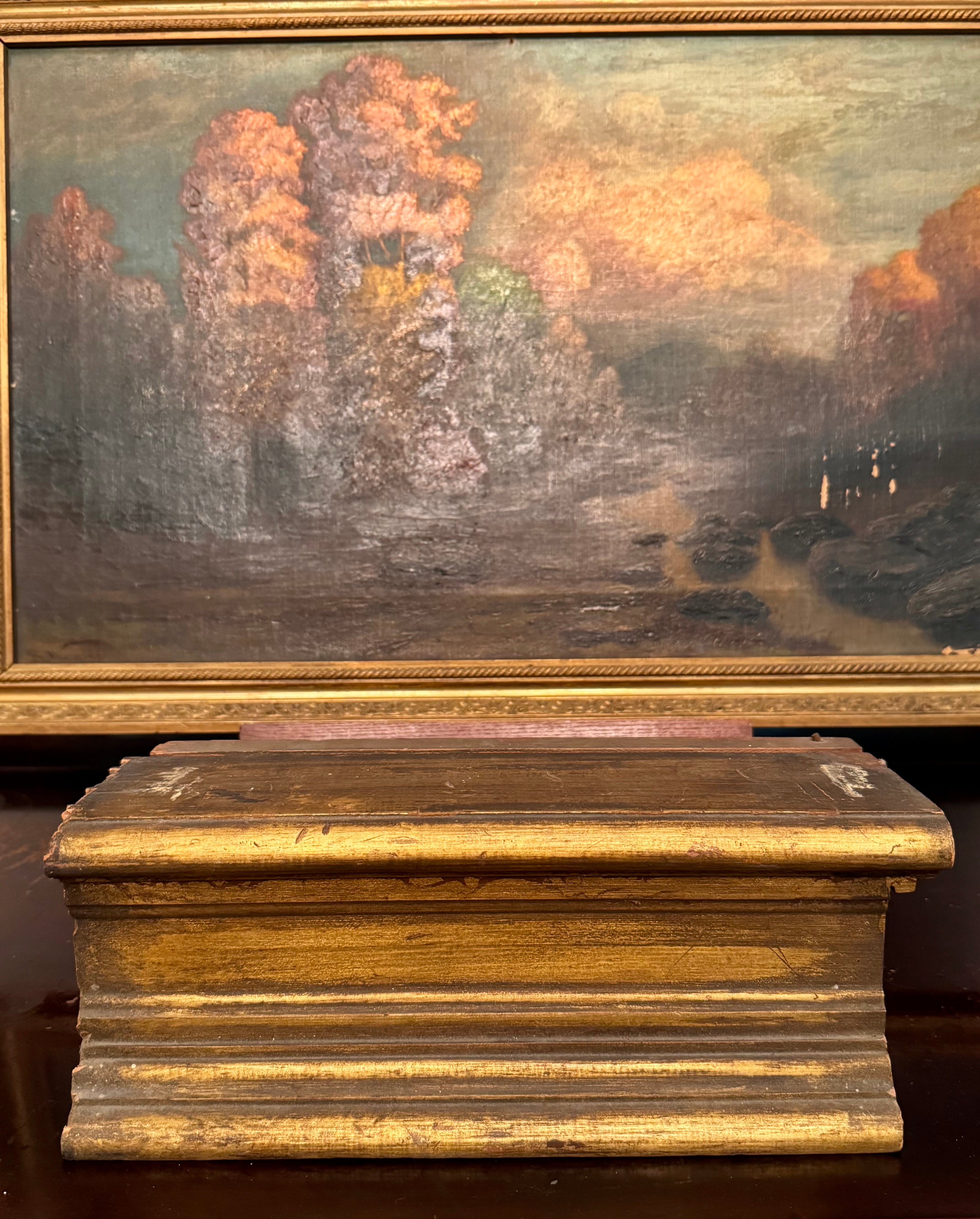 Antique Victorian Gilt Wood Architectural Riser | Salvaged Pedestal Block | Pegs on Left | 11.5”