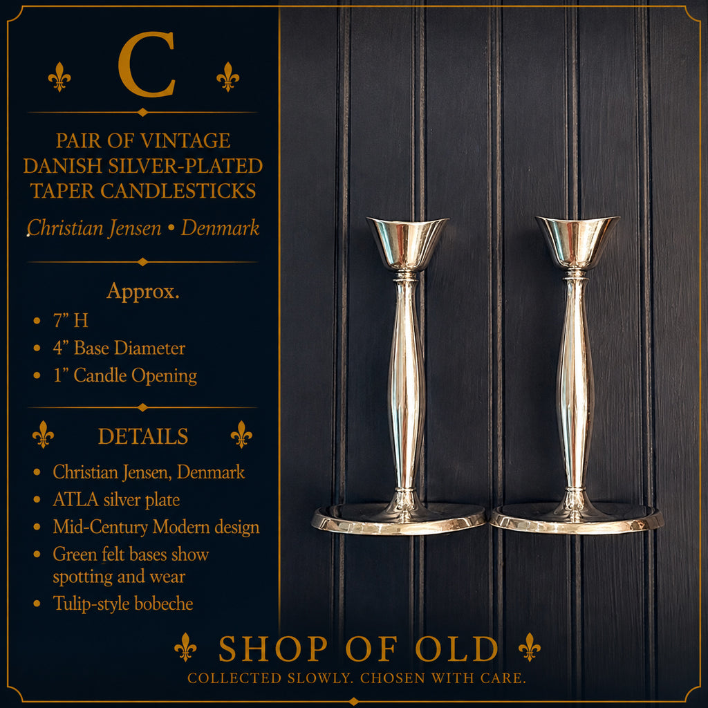 Pair of Vintage Danish Silver-Plated Taper Candlesticks | Christian Jensen Denmark | Mid-Century Modern