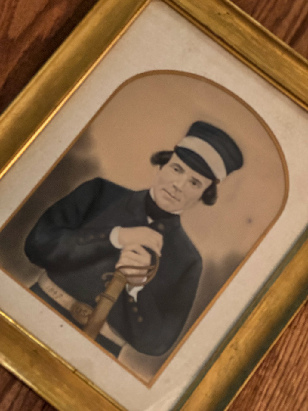 Antique Mexican-American War Soldier Portrait Print | 1847 Military Portrait in Gilt Frame