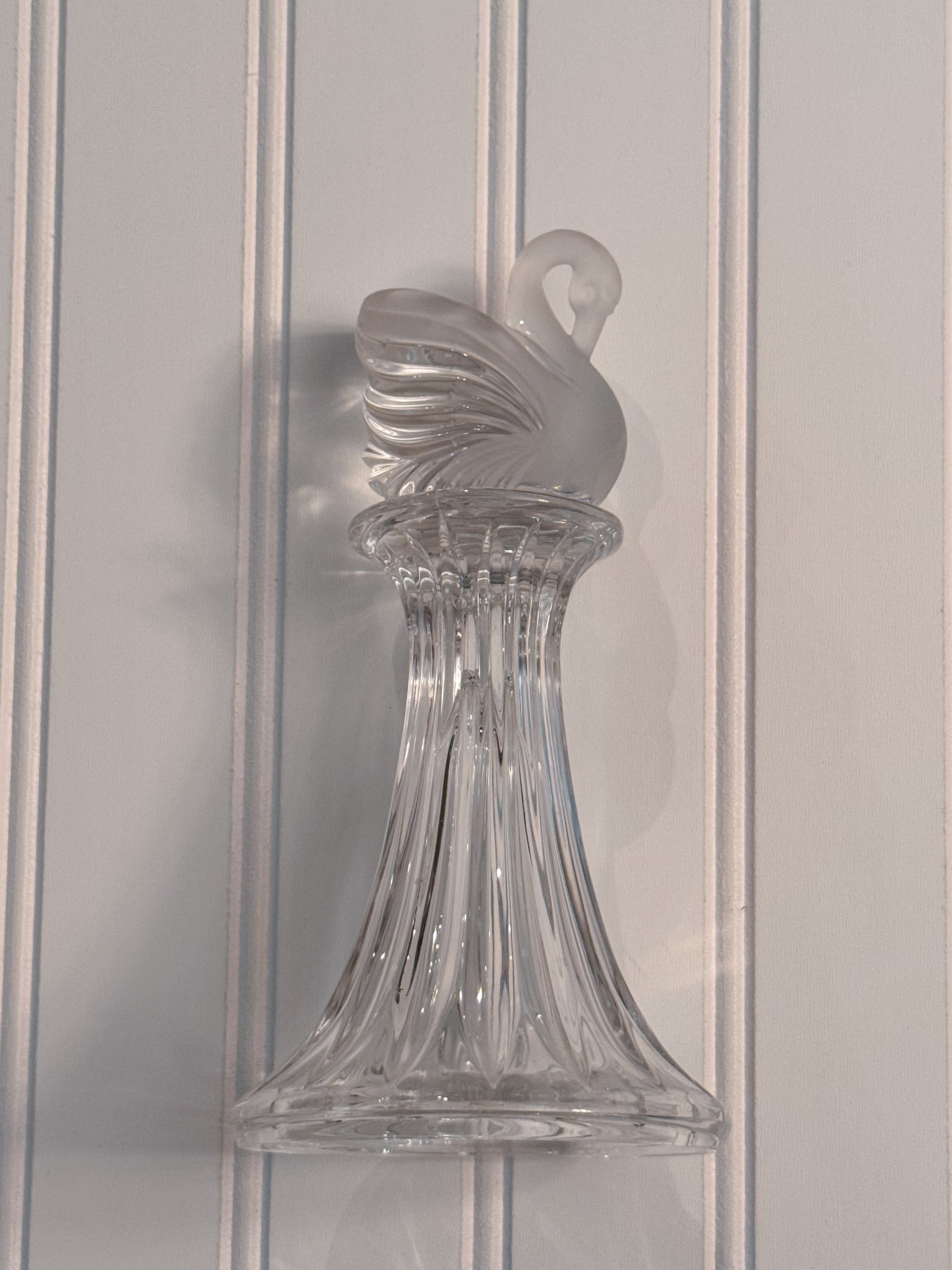 Vintage Frosted Glass Swan Sculpture | Heavy Clear Glass Pedestal Accent | 8”
