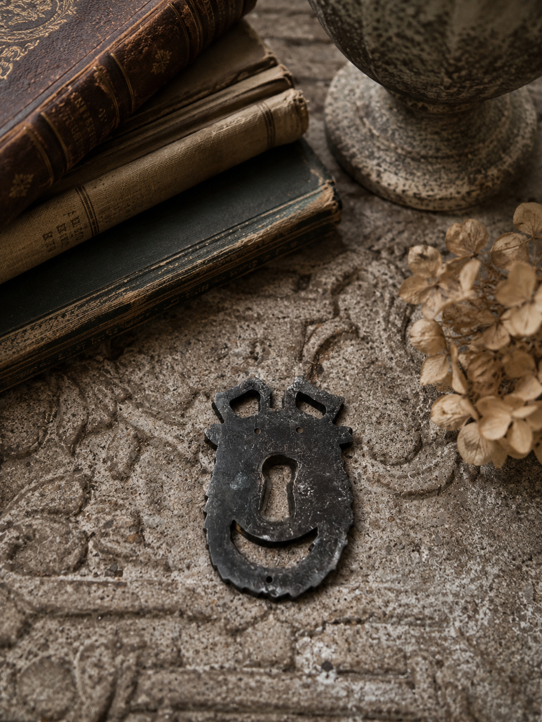 Antique Laurel Wreath Keyhole Escutcheon | Cast Brass Furniture Hardware Fragment