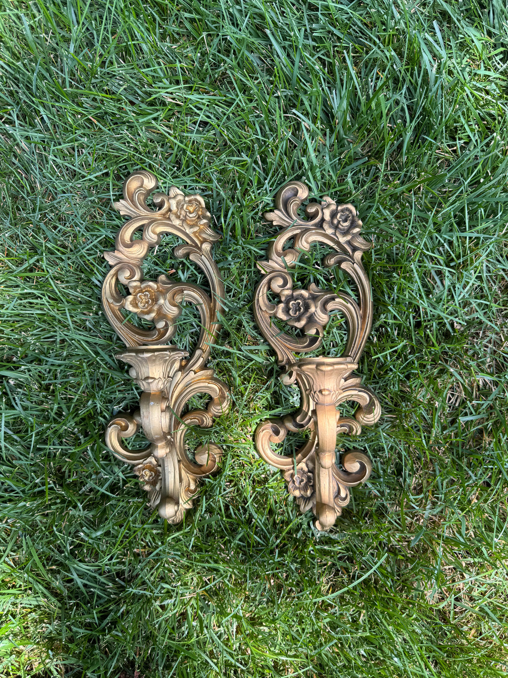 Vintage Pair of 1960s Syroco Gold Gilt Wall Sconces | Mid-Century Candle Sconces