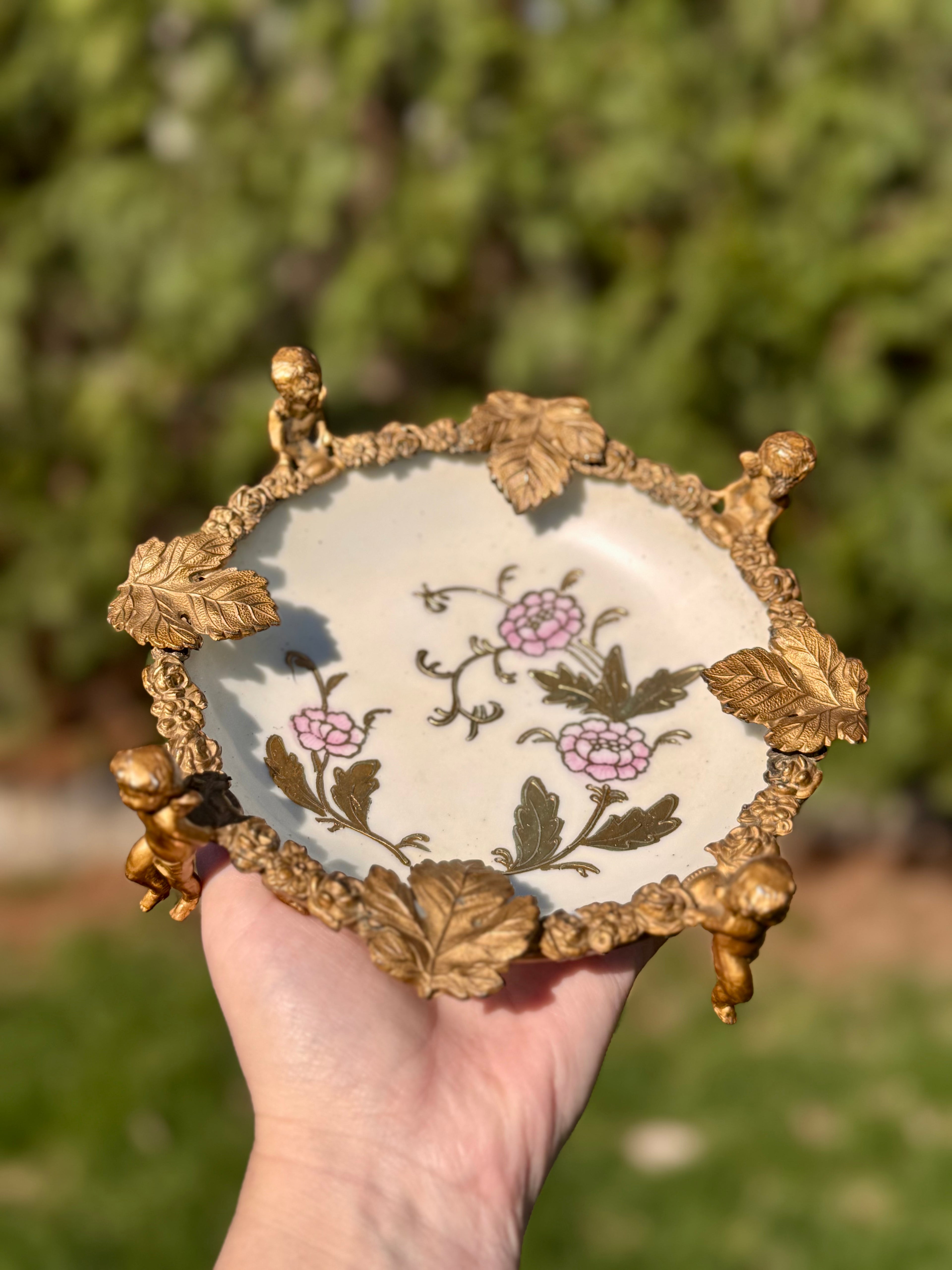 Meissen-Style Porcelain Dish in Gilt Bronze Cherub Mount | Napoleon III Style
