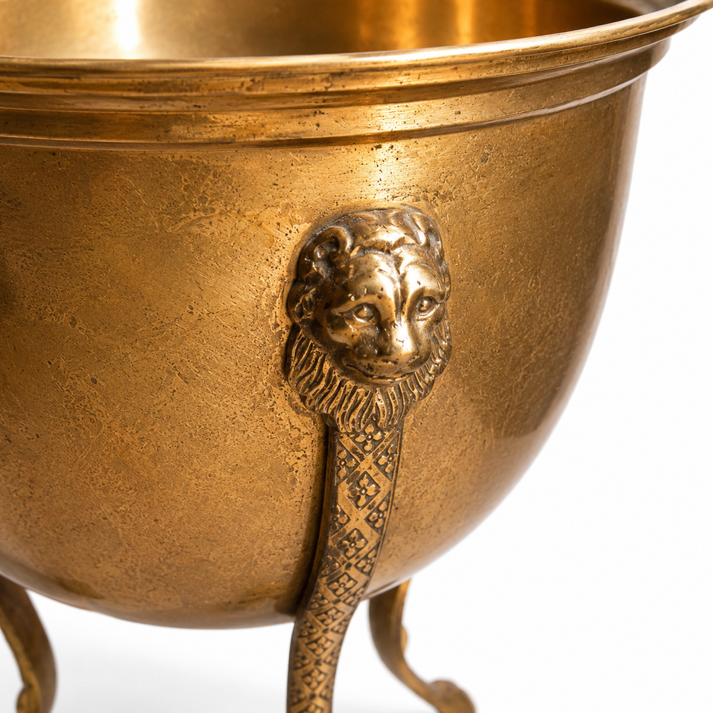 Vintage Solid Brass Lion Head Jardinière Planter | Lion Paw Feet | Made in India