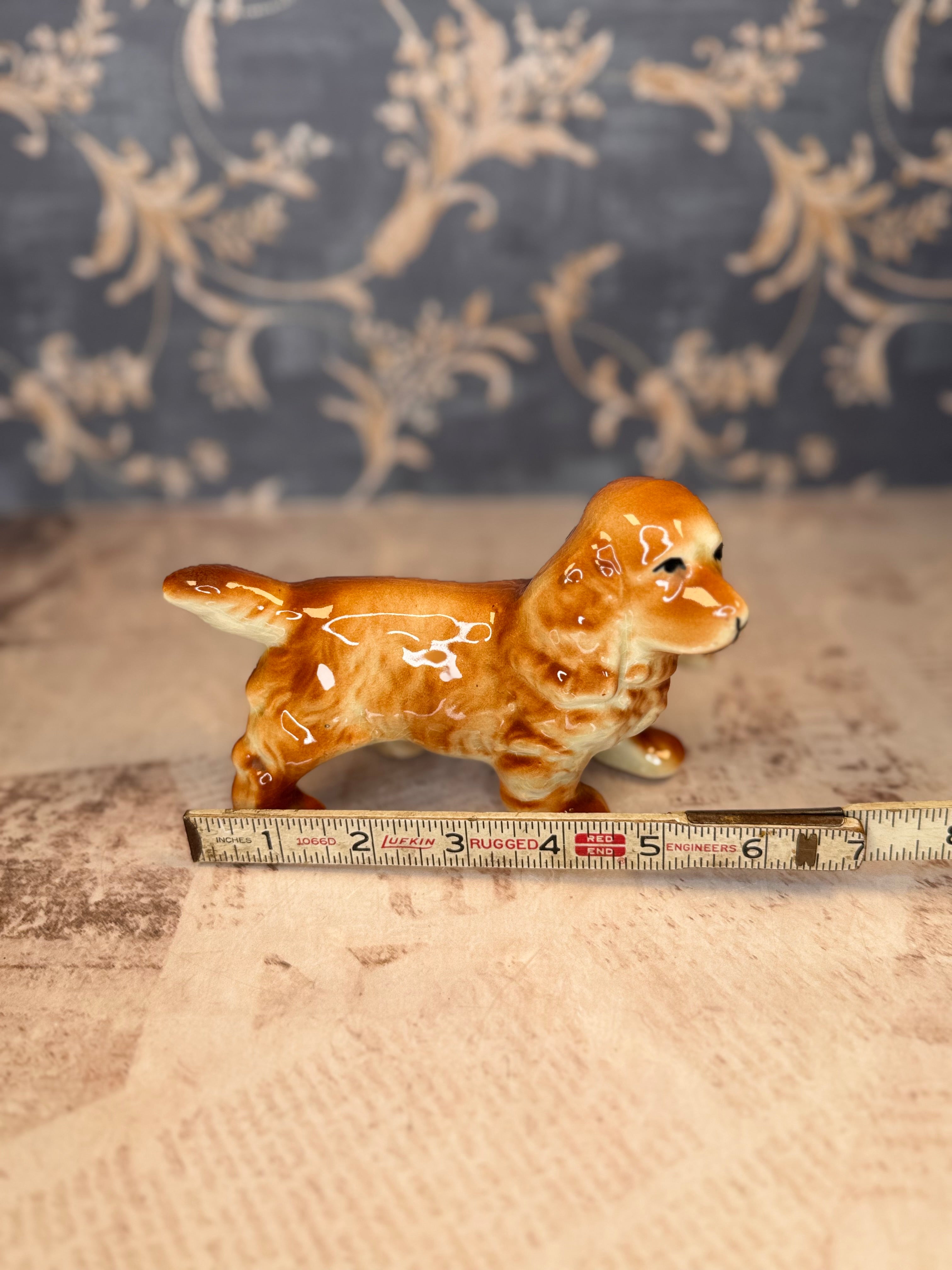 Vintage Porcelain Spaniel Figurine Orange & White Dog Statue
