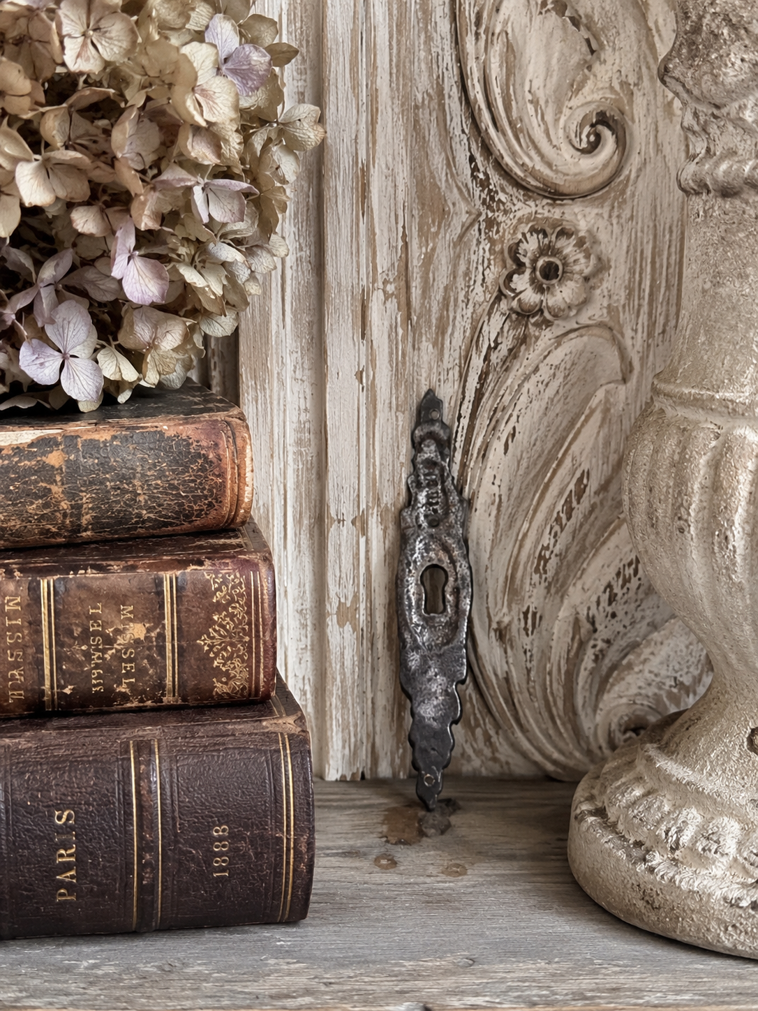 Antique French Cast Metal Escutcheon with Floral Motif | Salvaged Keyhole Fragment, 4.5”