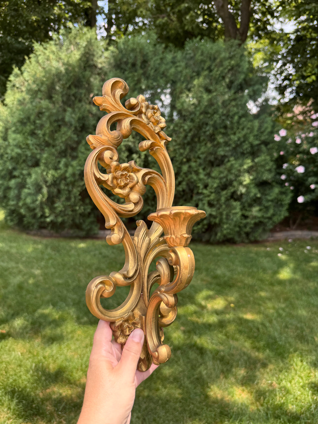 Vintage Pair of 1960s Syroco Gold Gilt Wall Sconces | Mid-Century Candle Sconces