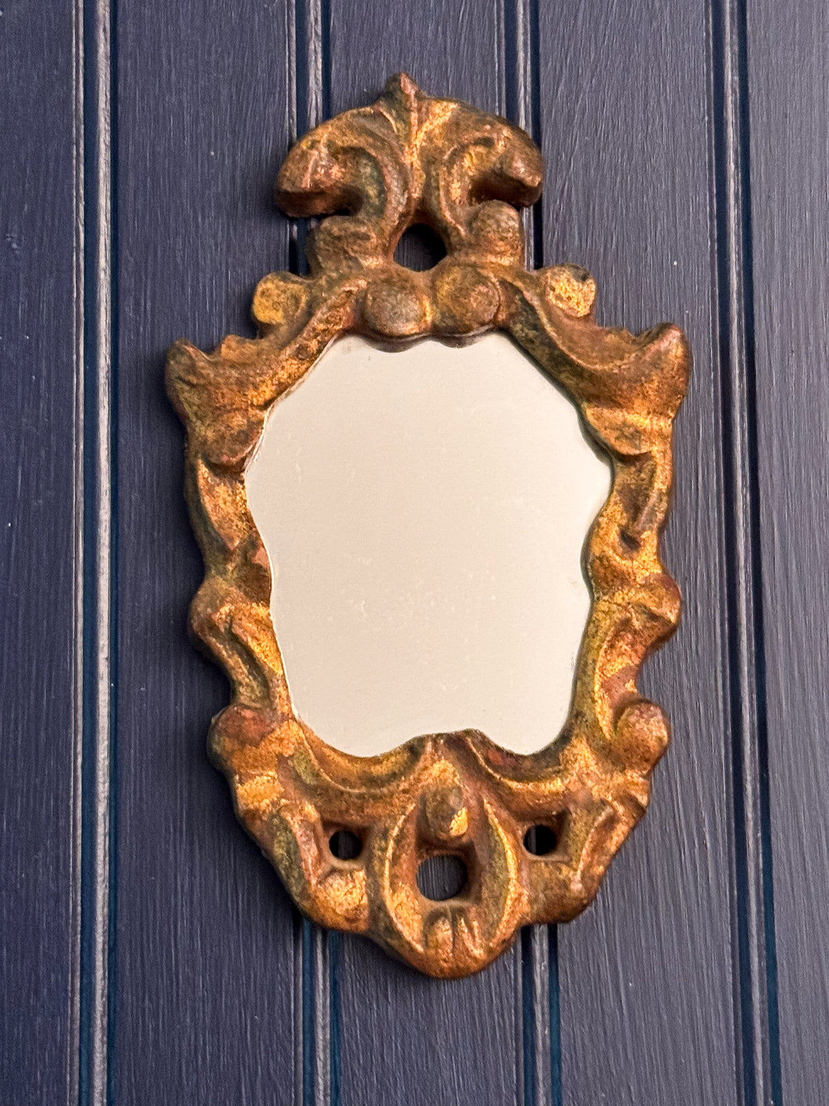 Vintage Italian Giltwood Wall Mirror | Petite Ornate Scrollwork Mirror