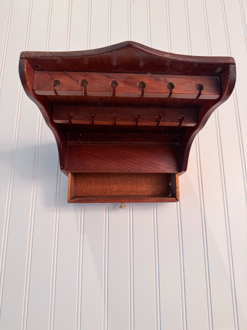 Vintage Wooden Spoon Rack with Drawer | Wall-Mounted Farmhouse Kitchen Shelf