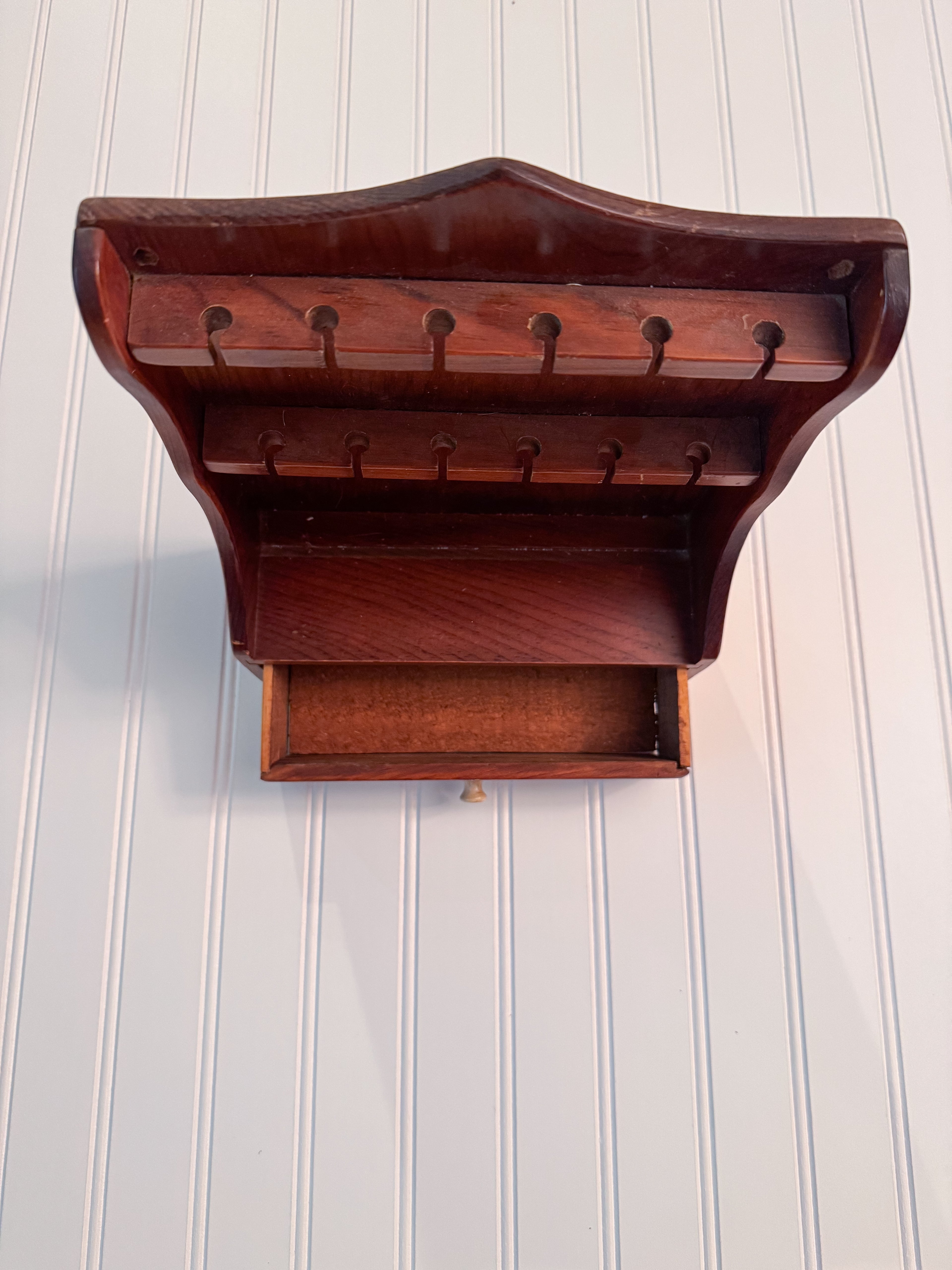 Vintage Wooden Spoon Rack with Drawer | Wall-Mounted Farmhouse Kitchen Shelf