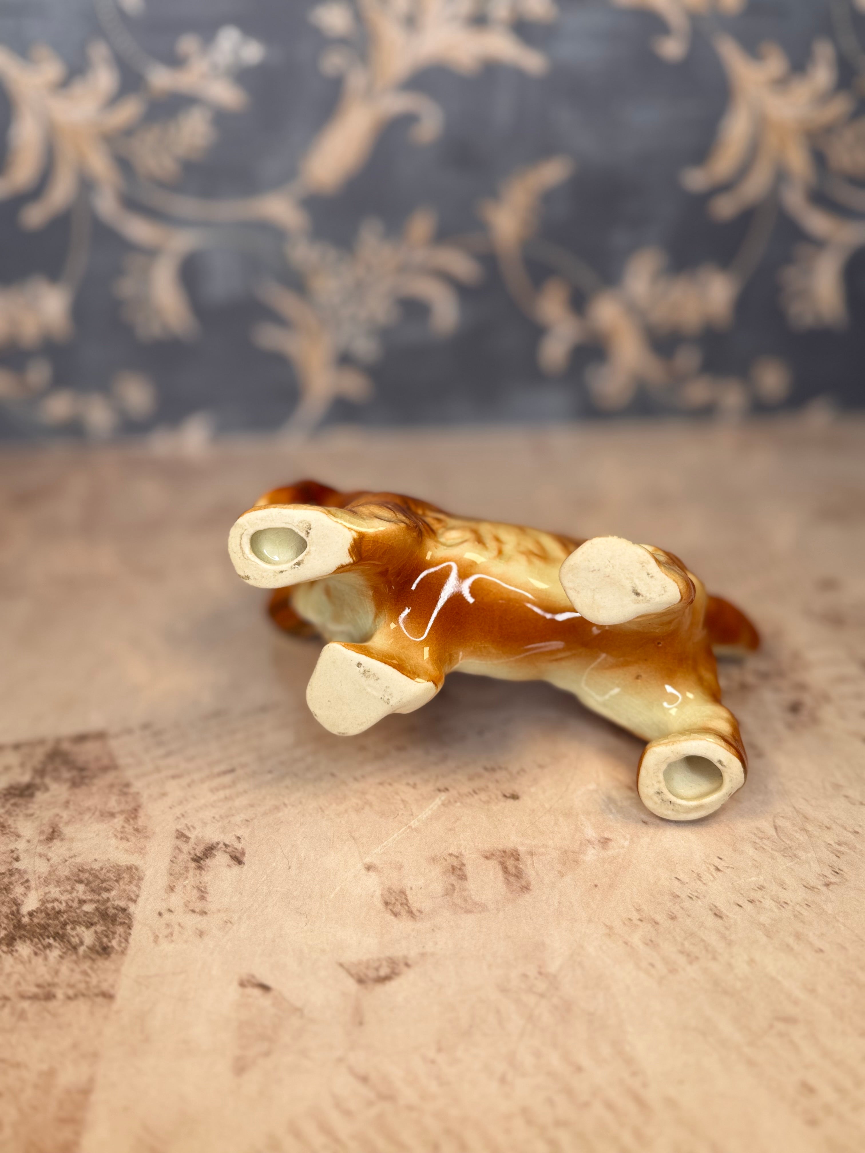 Vintage Porcelain Spaniel Figurine Orange & White Dog Statue