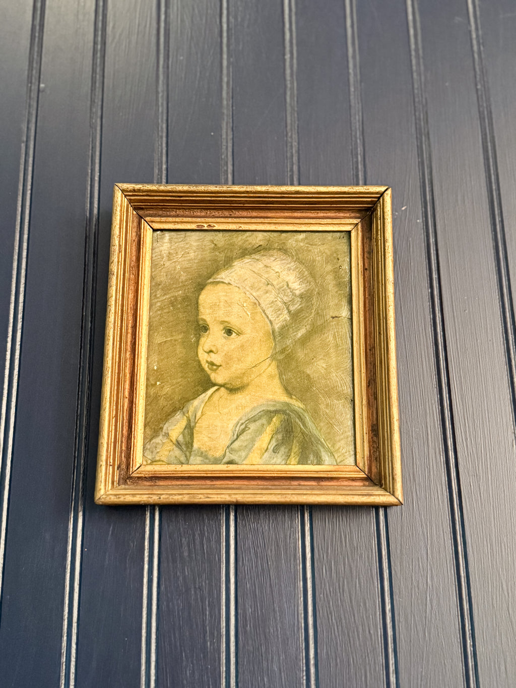 Vintage “Baby Stuart” Textured Portrait Print after Sir Anthony van Dyck | Antique Gold Wood Frame