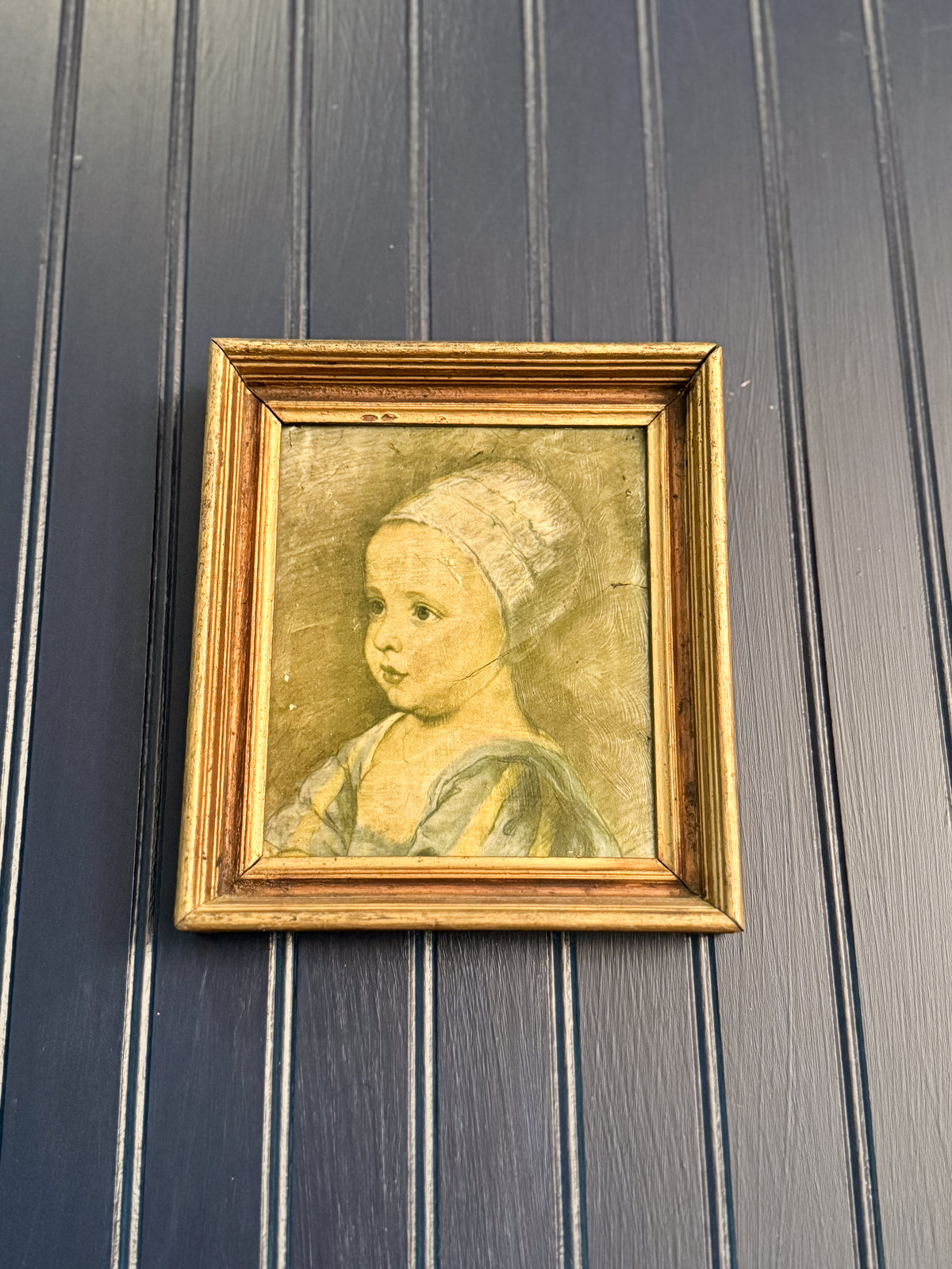 Vintage “Baby Stuart” Textured Portrait Print after Sir Anthony van Dyck | Antique Gold Wood Frame