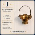 Vintage Brass Ruffled Basket | Foldable Twisted Handle | Made in India