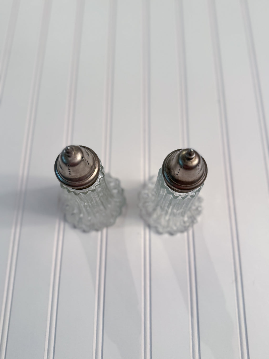 Vintage Fluted Glass Salt & Pepper Shakers with Silver-Tone Tops