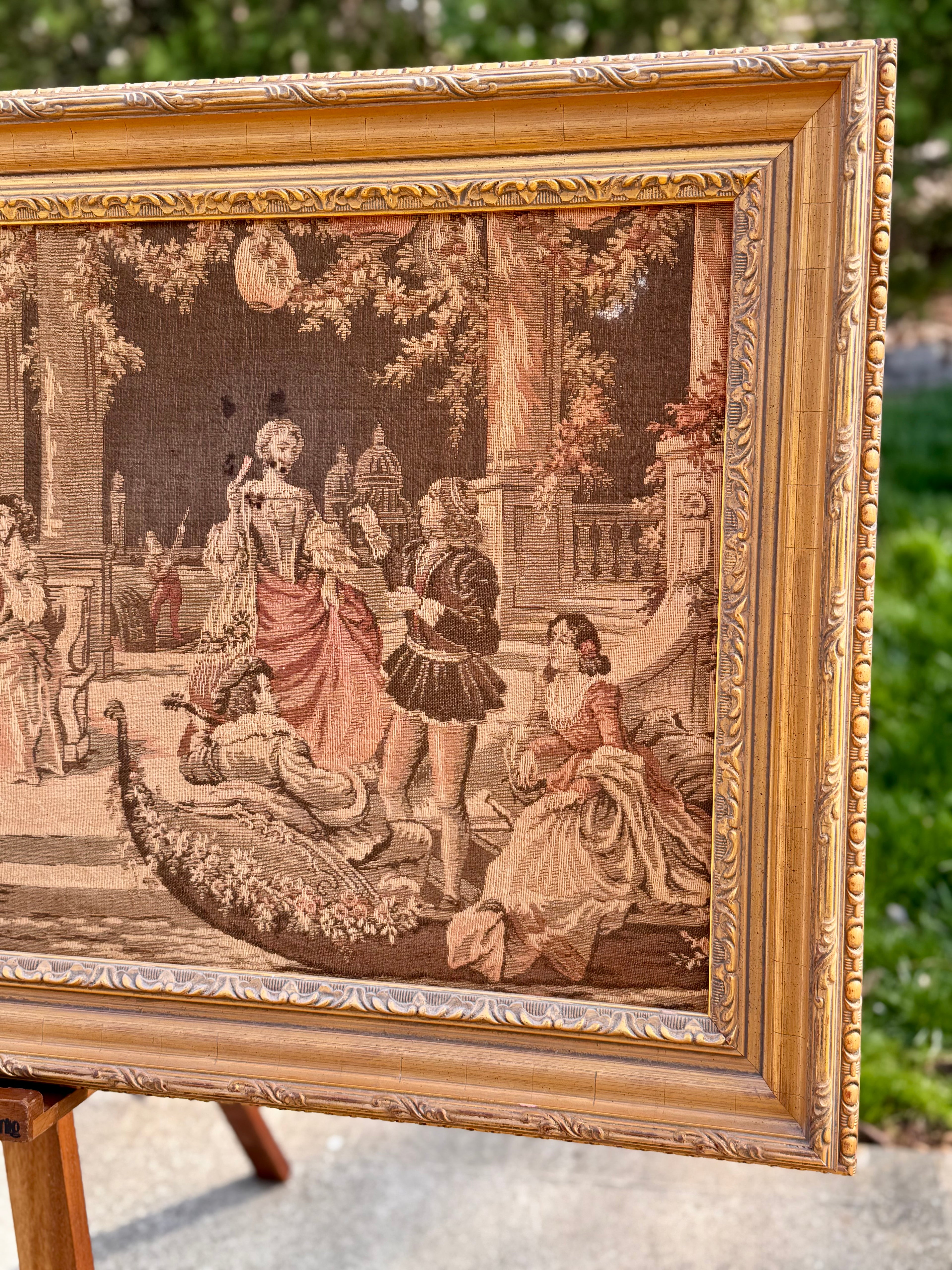 Antique-Style Framed Garden Scene Tapestry, Large Scale (57” W)