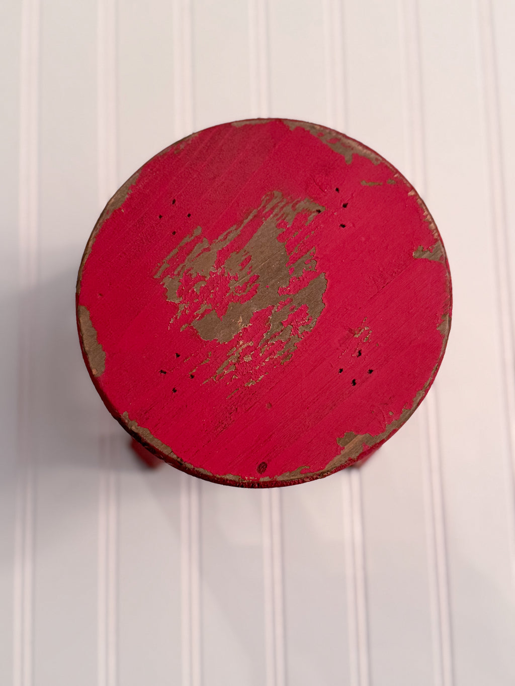 Vintage Red Wooden Stool | Rustic Display Stool