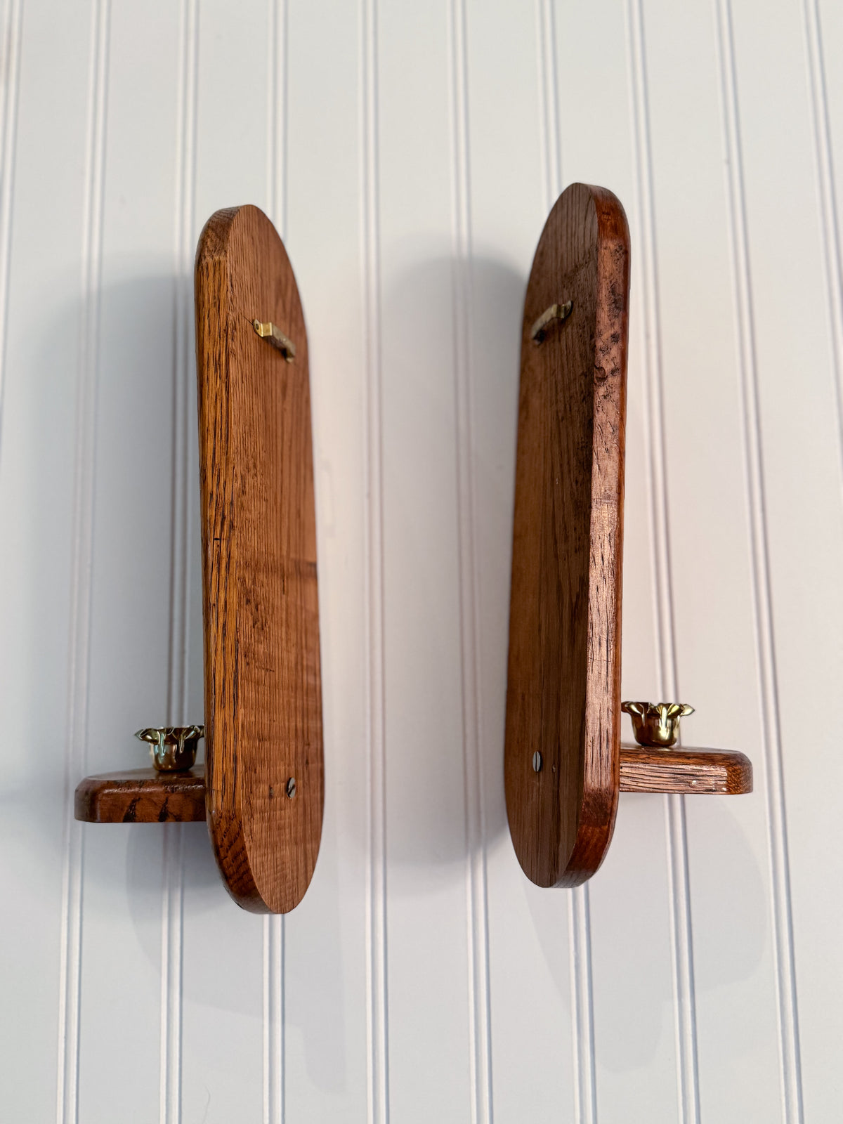 Vintage Solid Wood Wall-Mounted Taper Candle Sconces | Pair