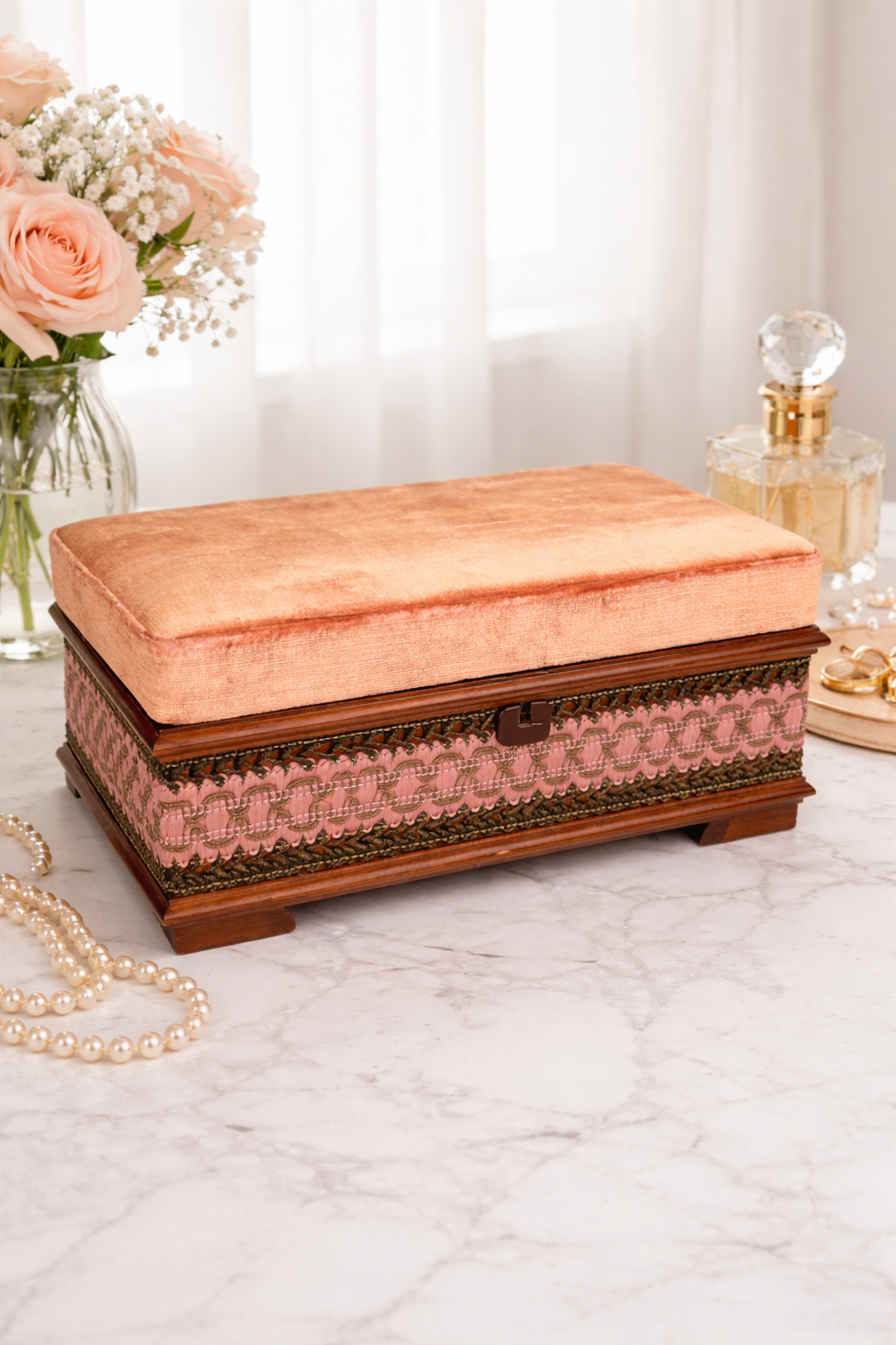 Italian Velvet Jewelry Box with Trim Detail — Estate Found