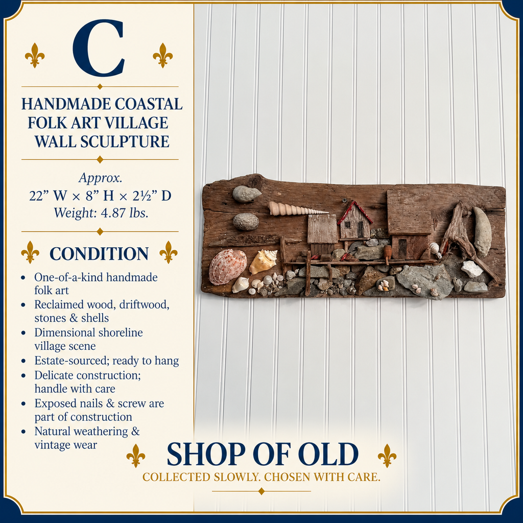 Handmade Coastal Folk Art Wall Sculpture | Driftwood & Seashell Village
