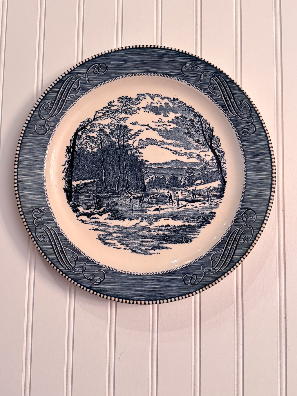 Royal China “Currier & Ives” Chop Plate | Getting Ice | 12”